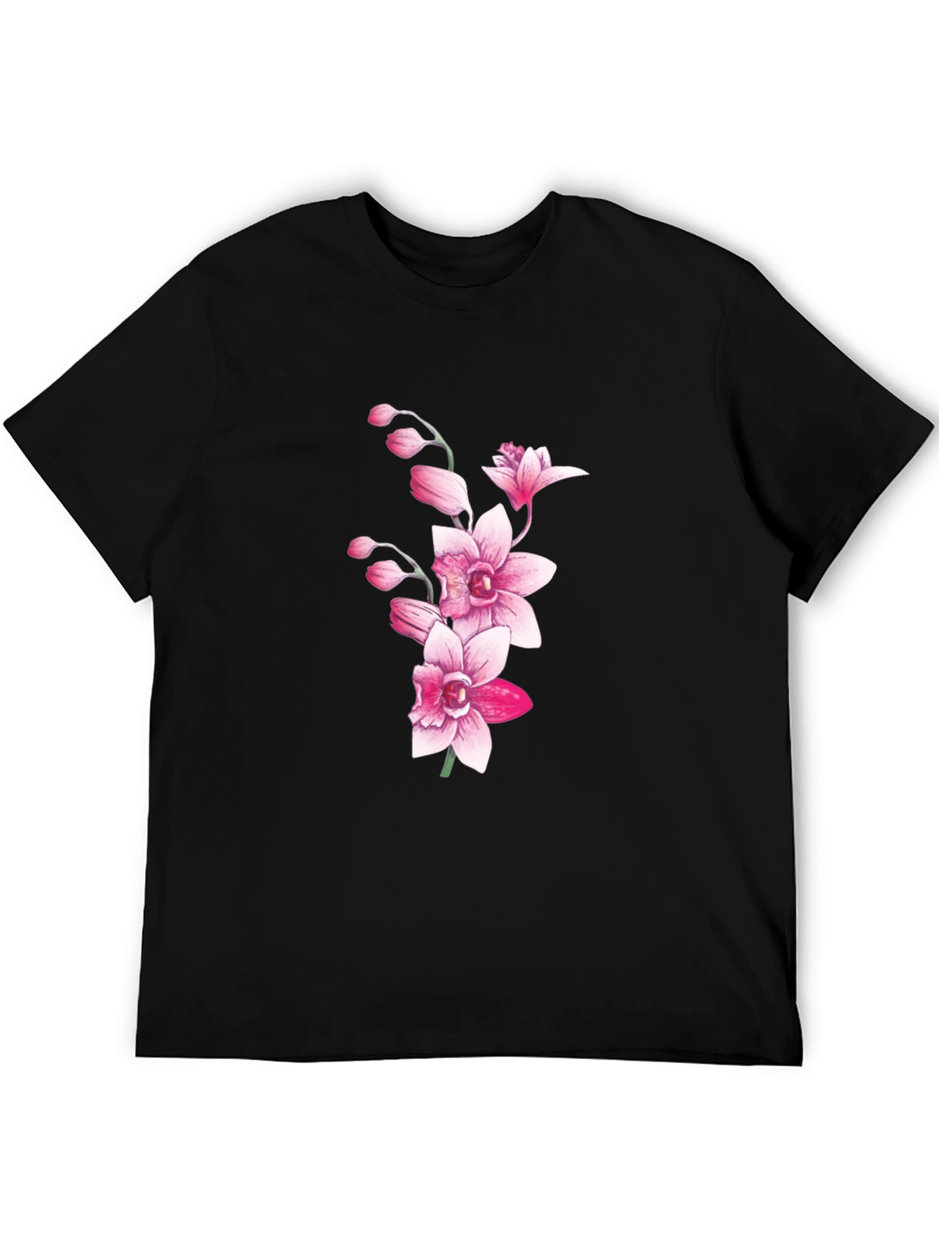 Black Floral Orchid Graphic T-Shirt