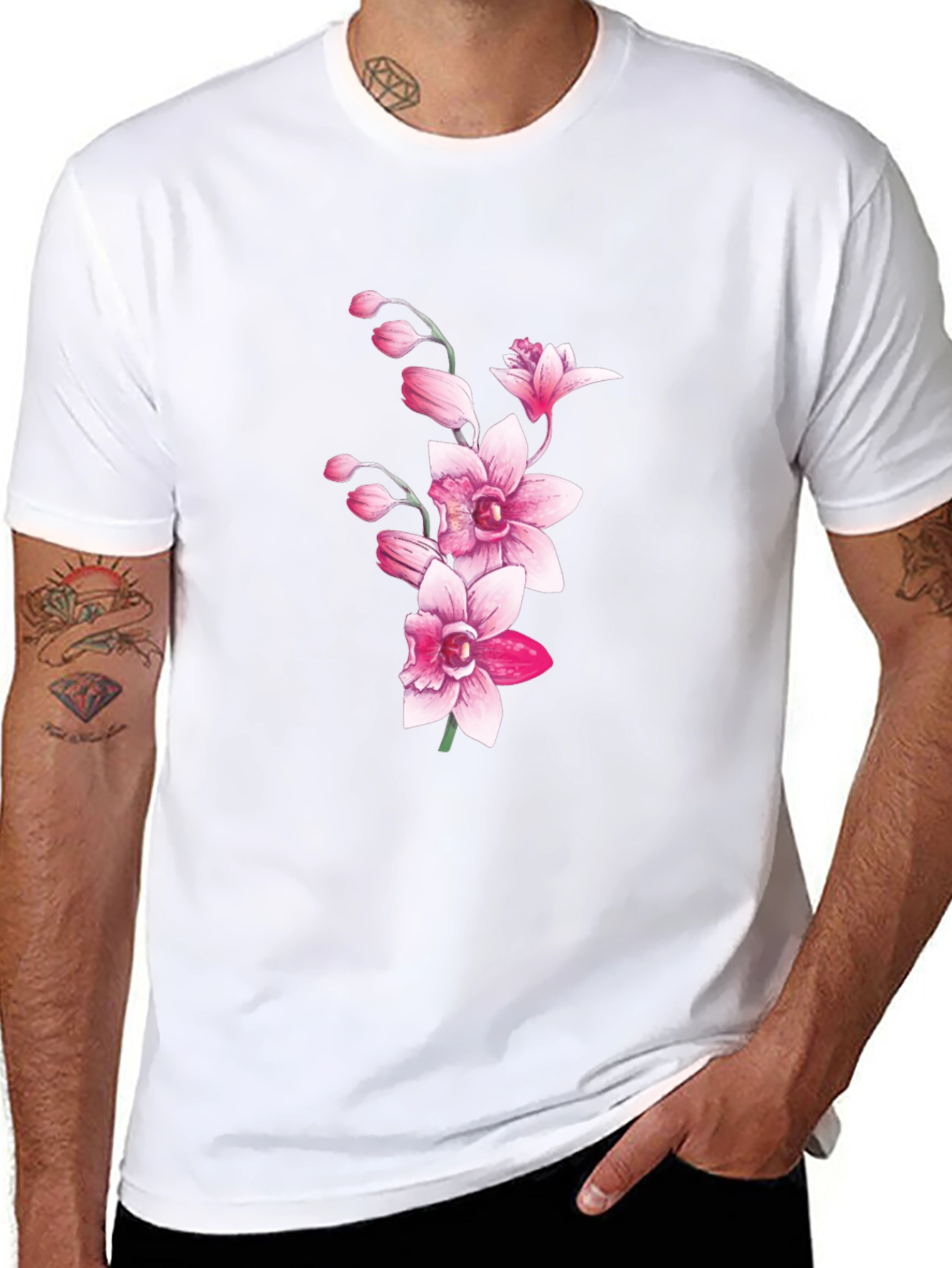 Black Floral Orchid Graphic T-Shirt