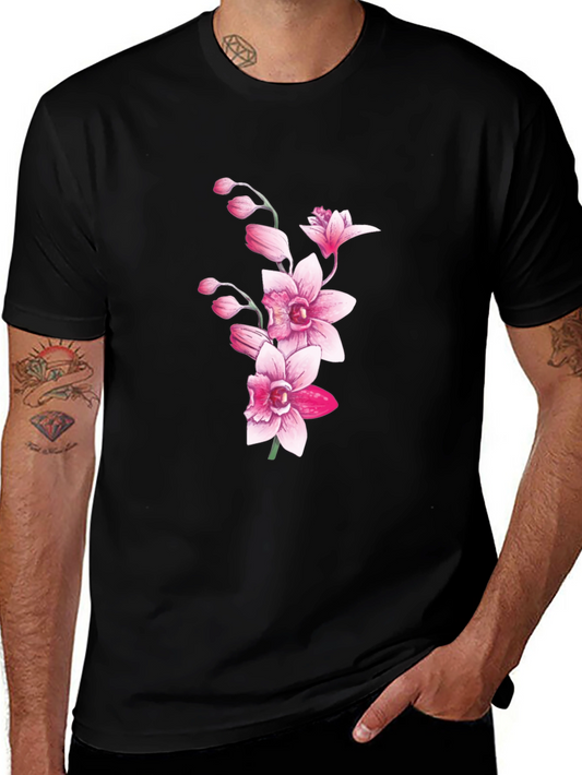 Black Floral Orchid Graphic T-Shirt