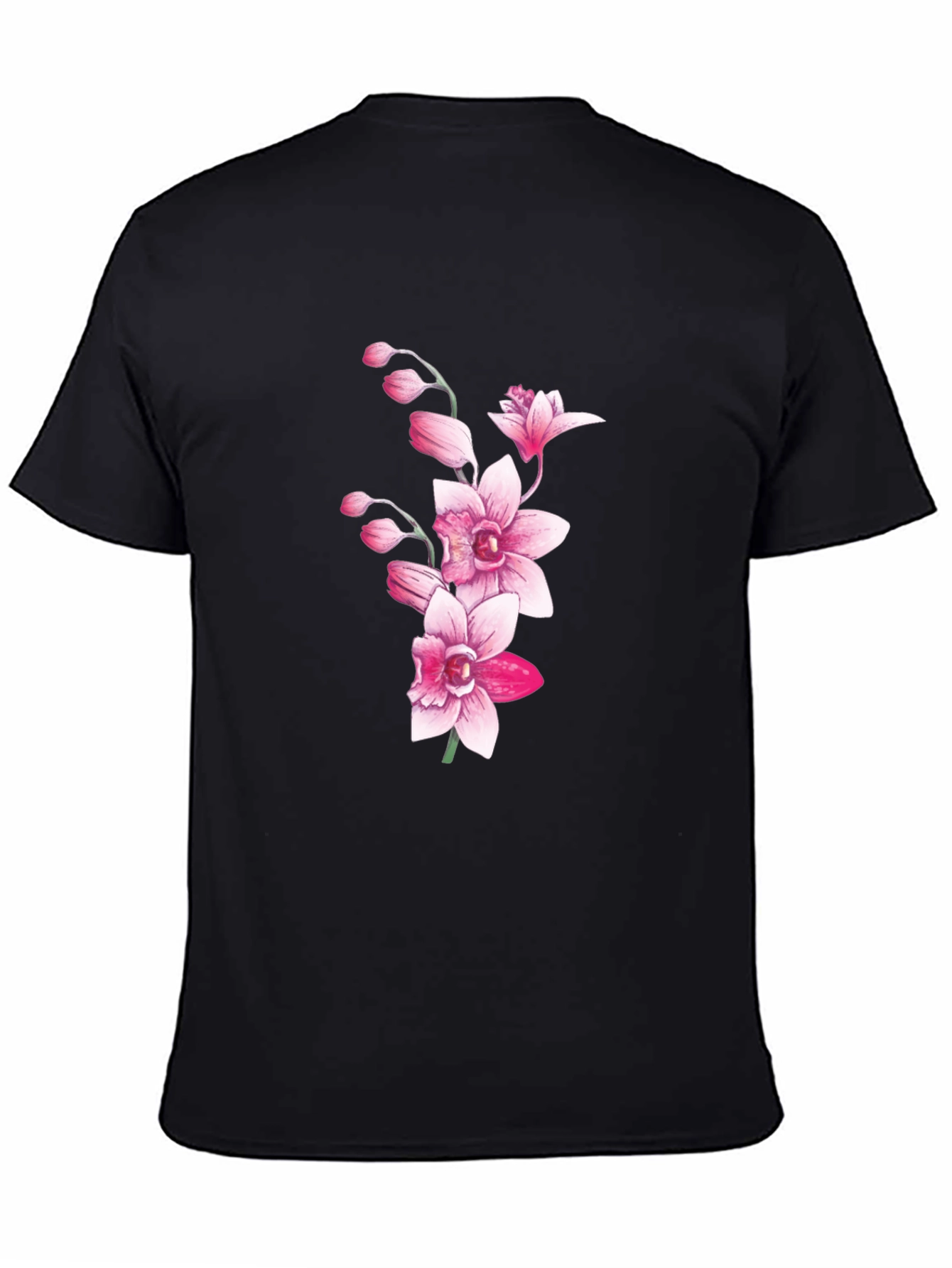 Black Floral Orchid Graphic T-Shirt