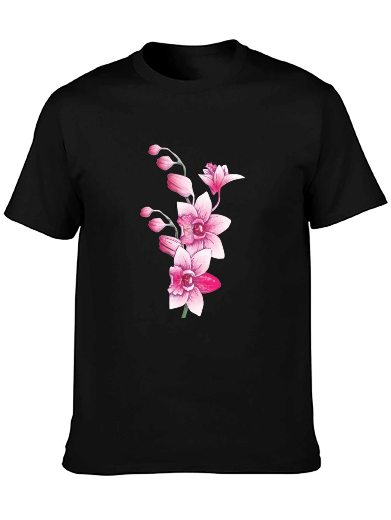 Black Floral Orchid Graphic T-Shirt