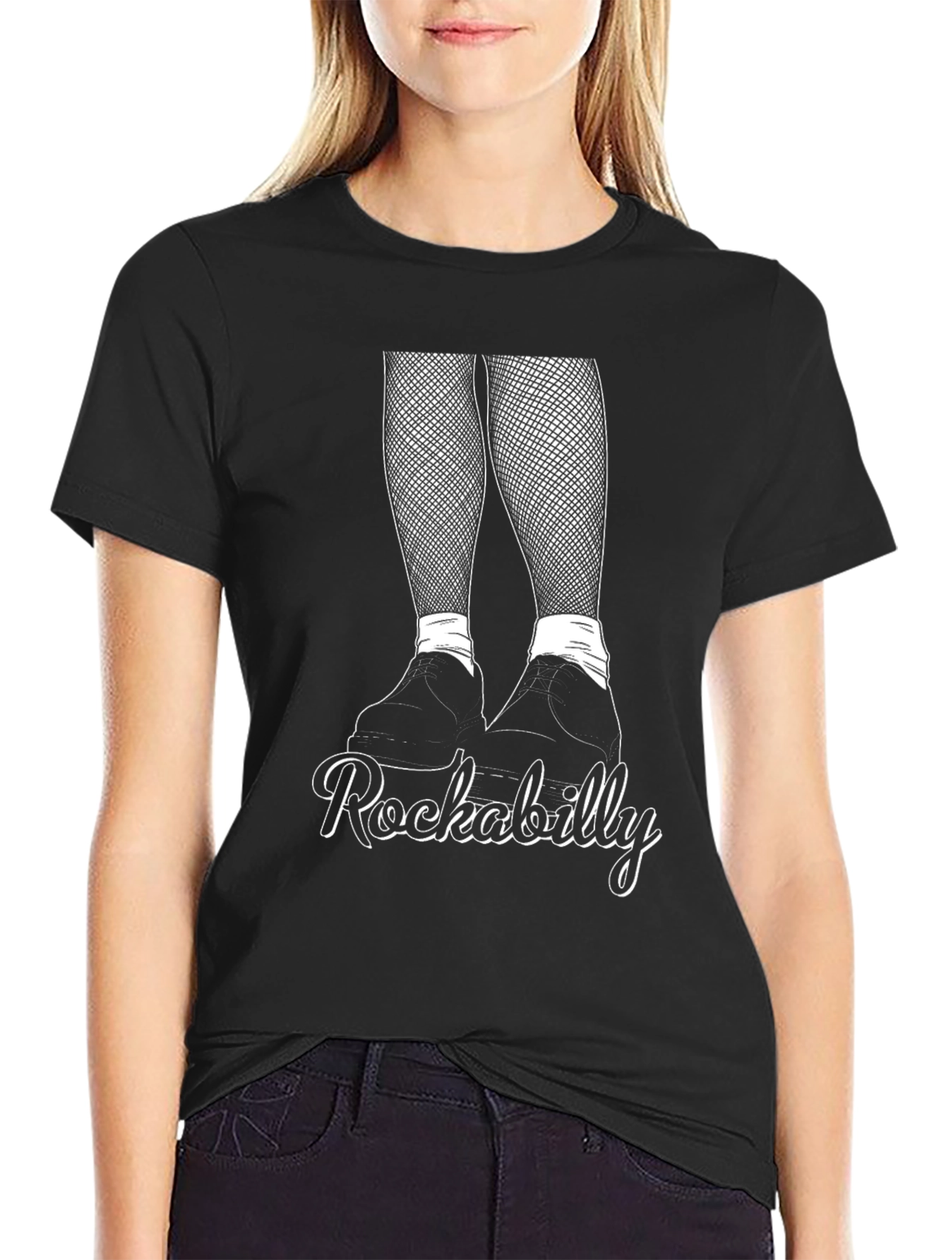 Rockabilly T-Shirt with Fishnet Legs Graphic