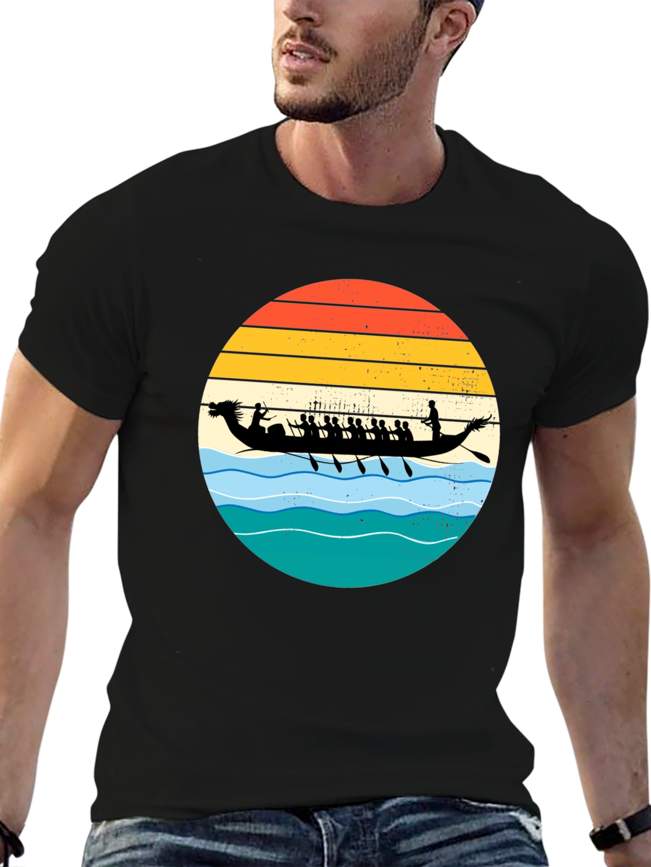 Dragon Boat Retro Sunset Graphic T-Shirt