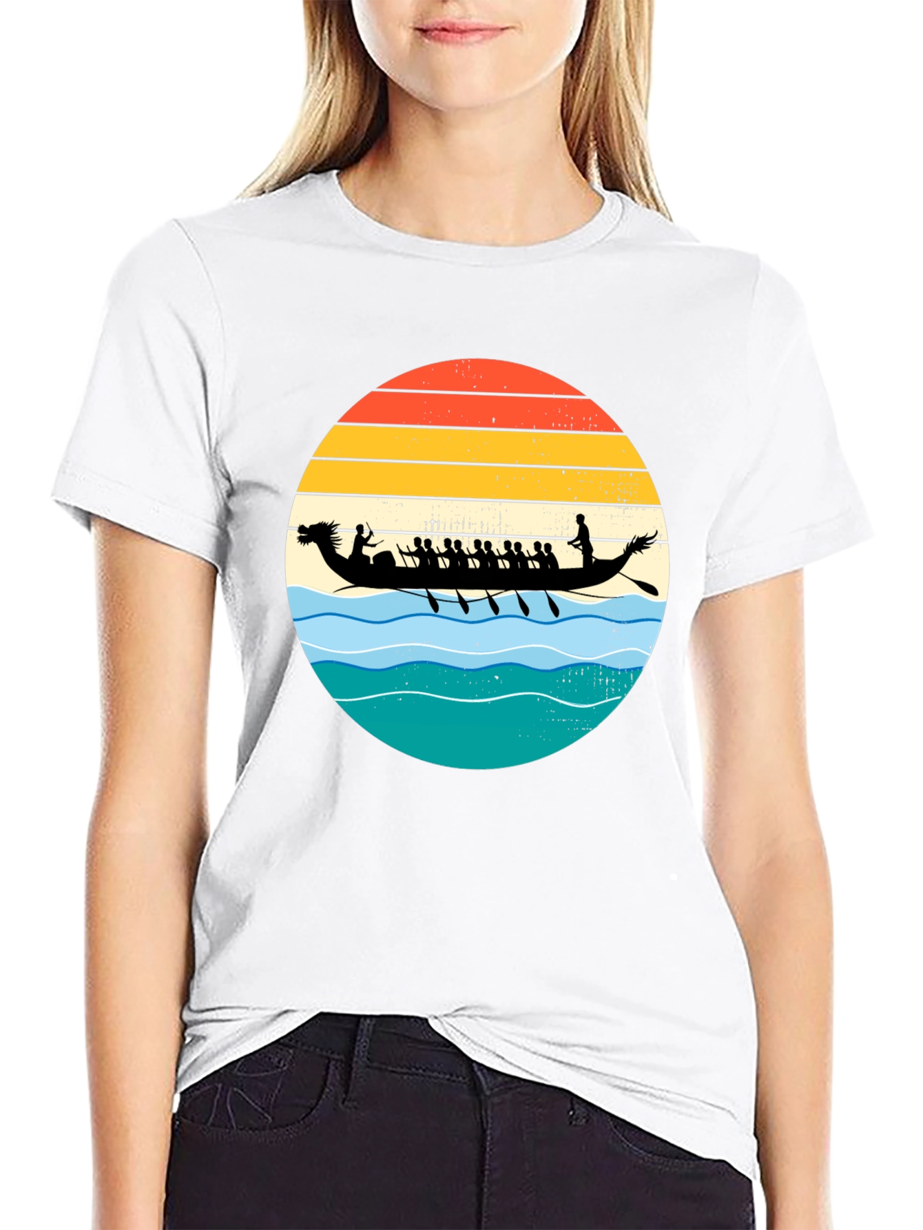 Dragon Boat Retro Sunset Graphic T-Shirt