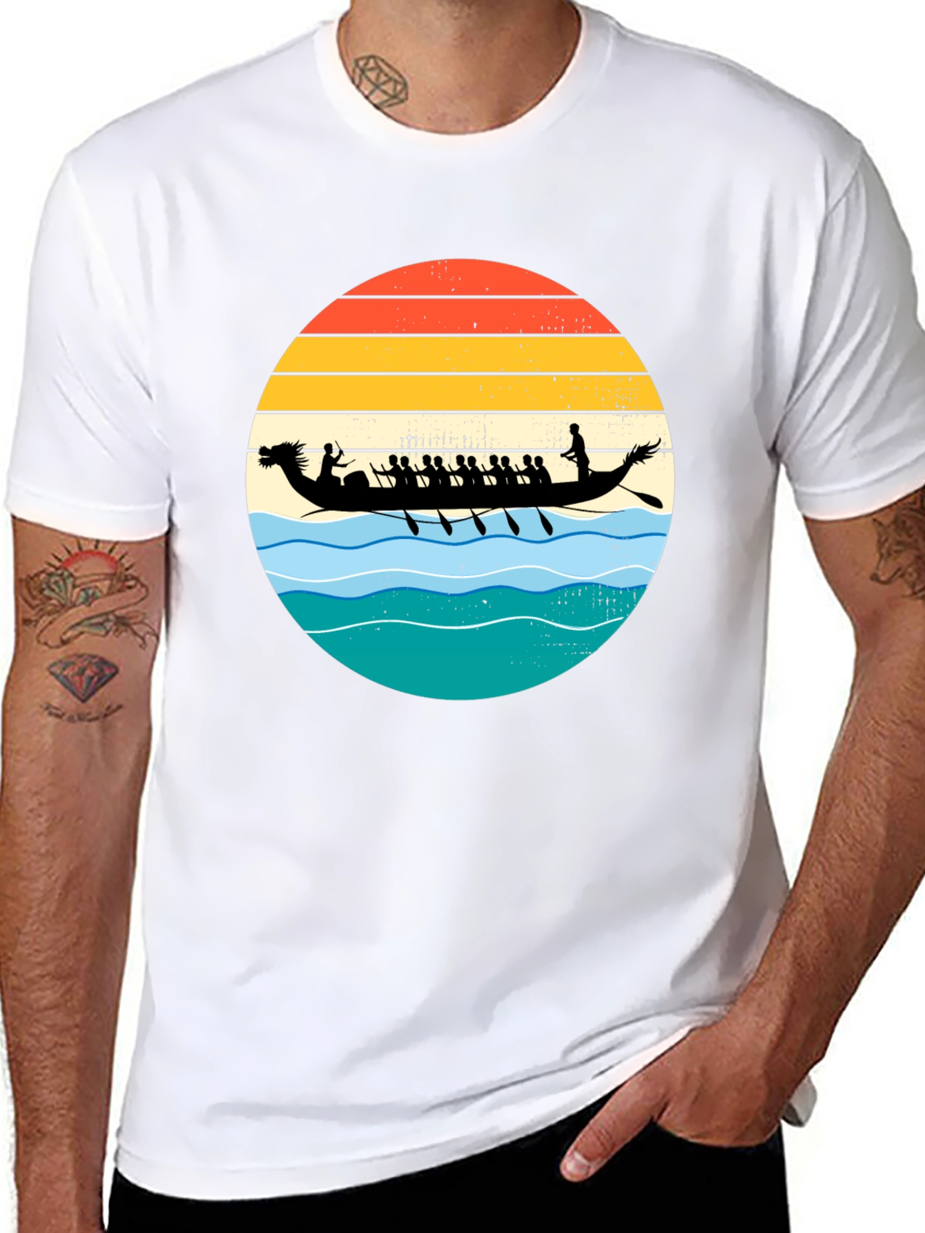 Dragon Boat Retro Sunset Graphic T-Shirt