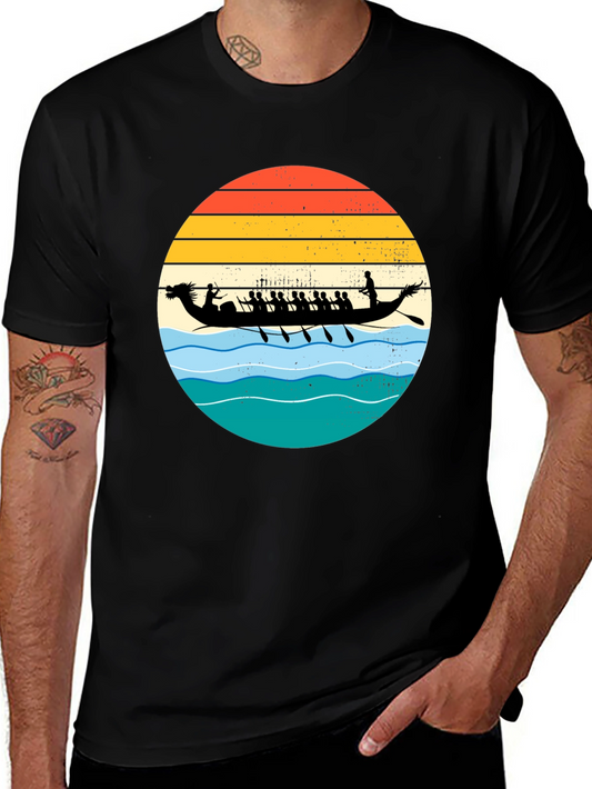 Dragon Boat Retro Sunset Graphic T-Shirt