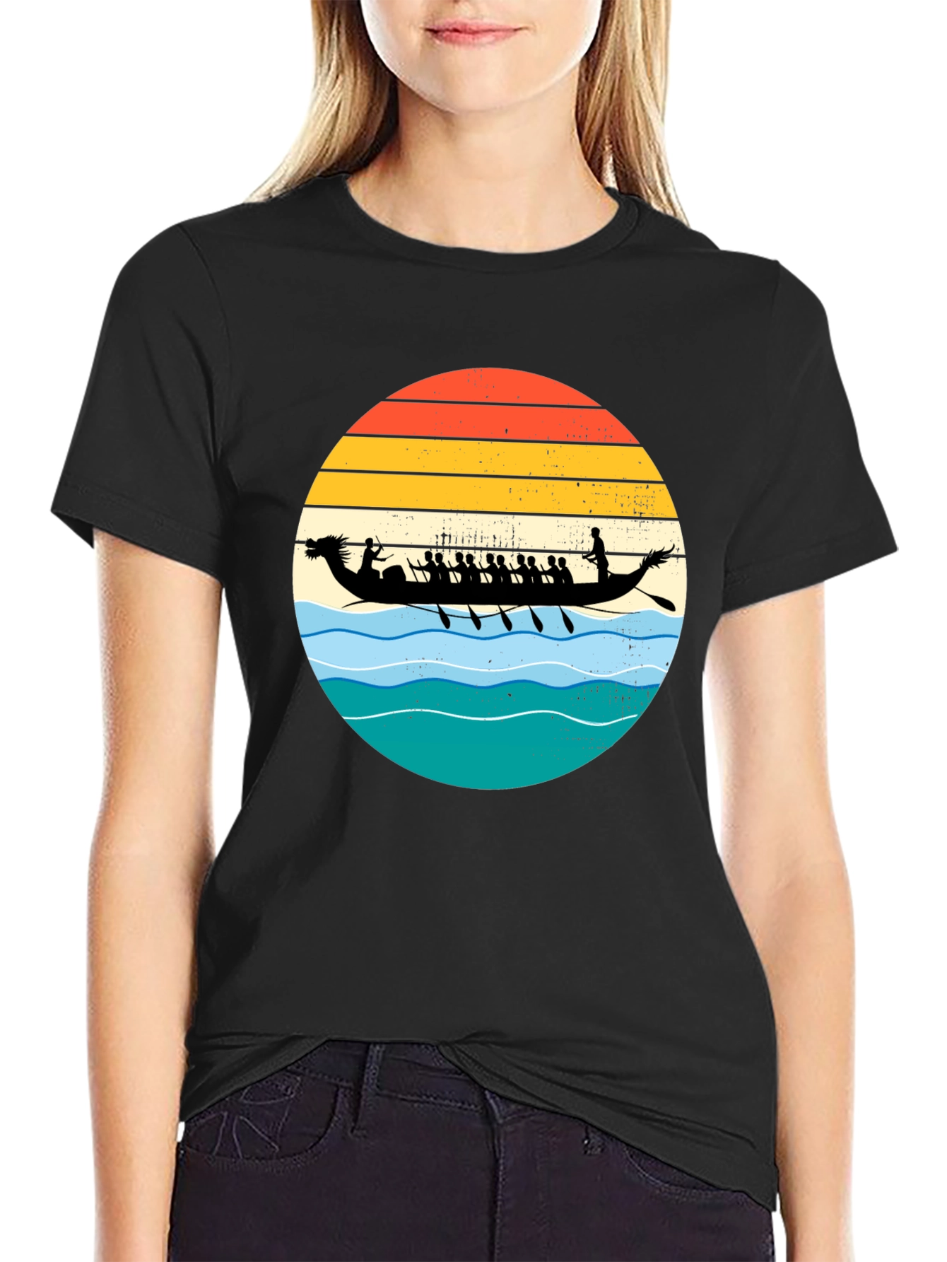 Dragon Boat Retro Sunset Graphic T-Shirt