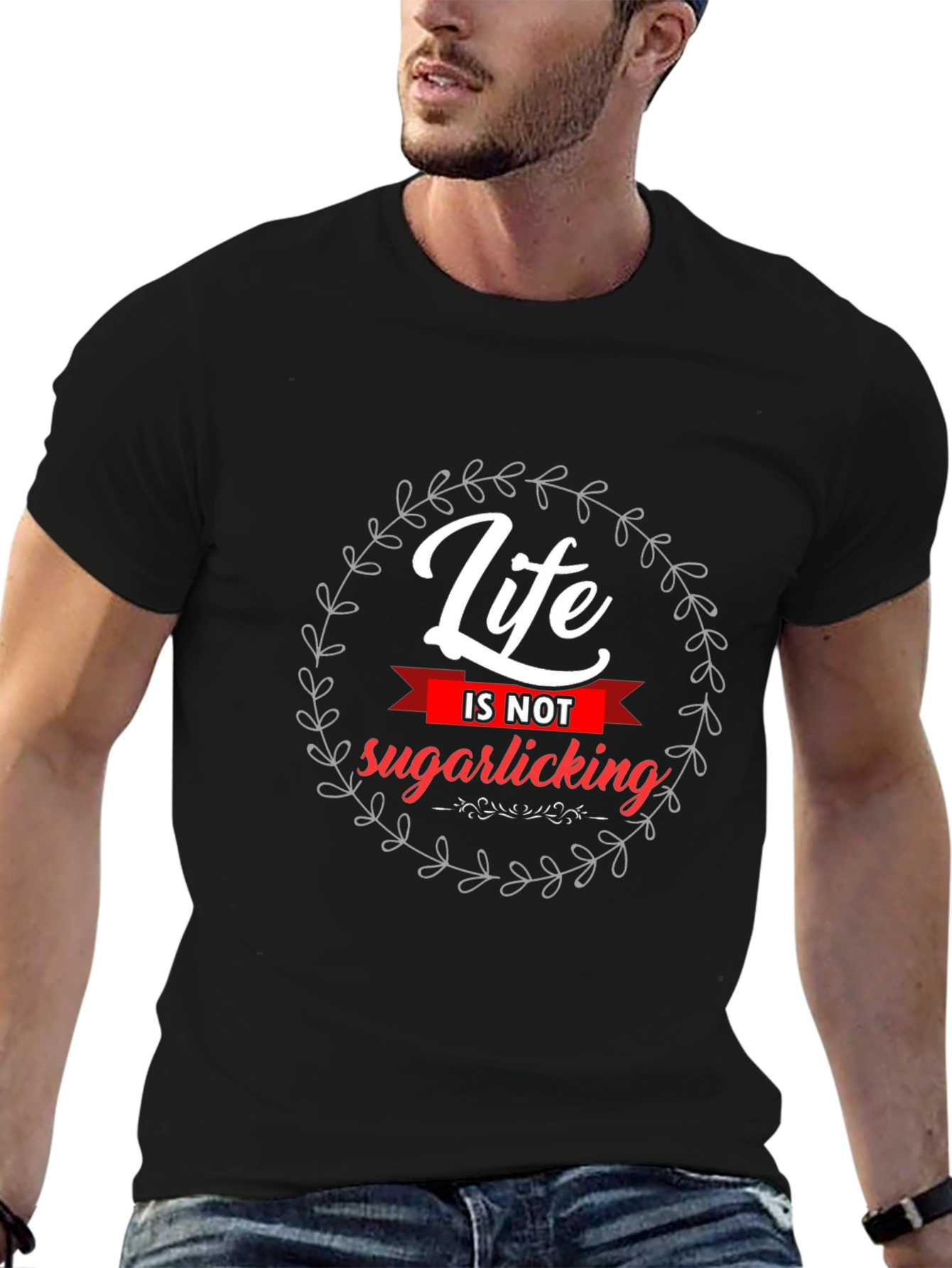 Life Is Not Sugarlicking Black Graphic Tee