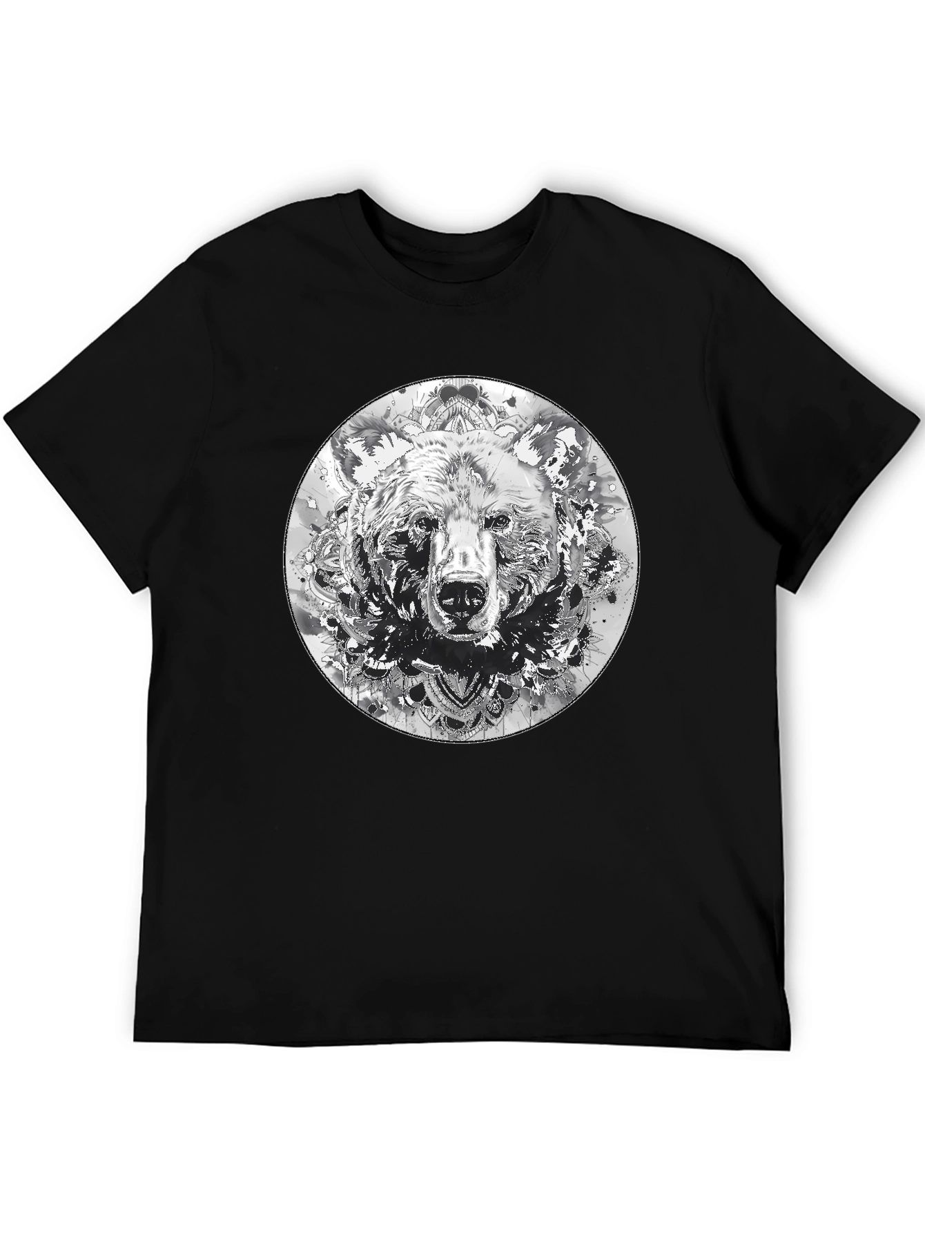 Bear Mandala Graphic Black T-Shirt