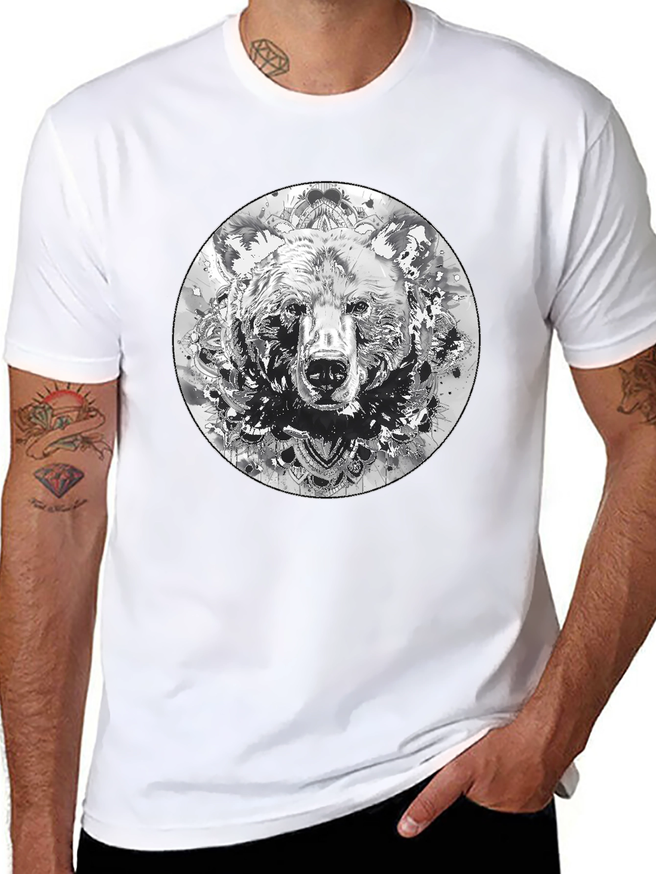 Bear Mandala Graphic Black T-Shirt