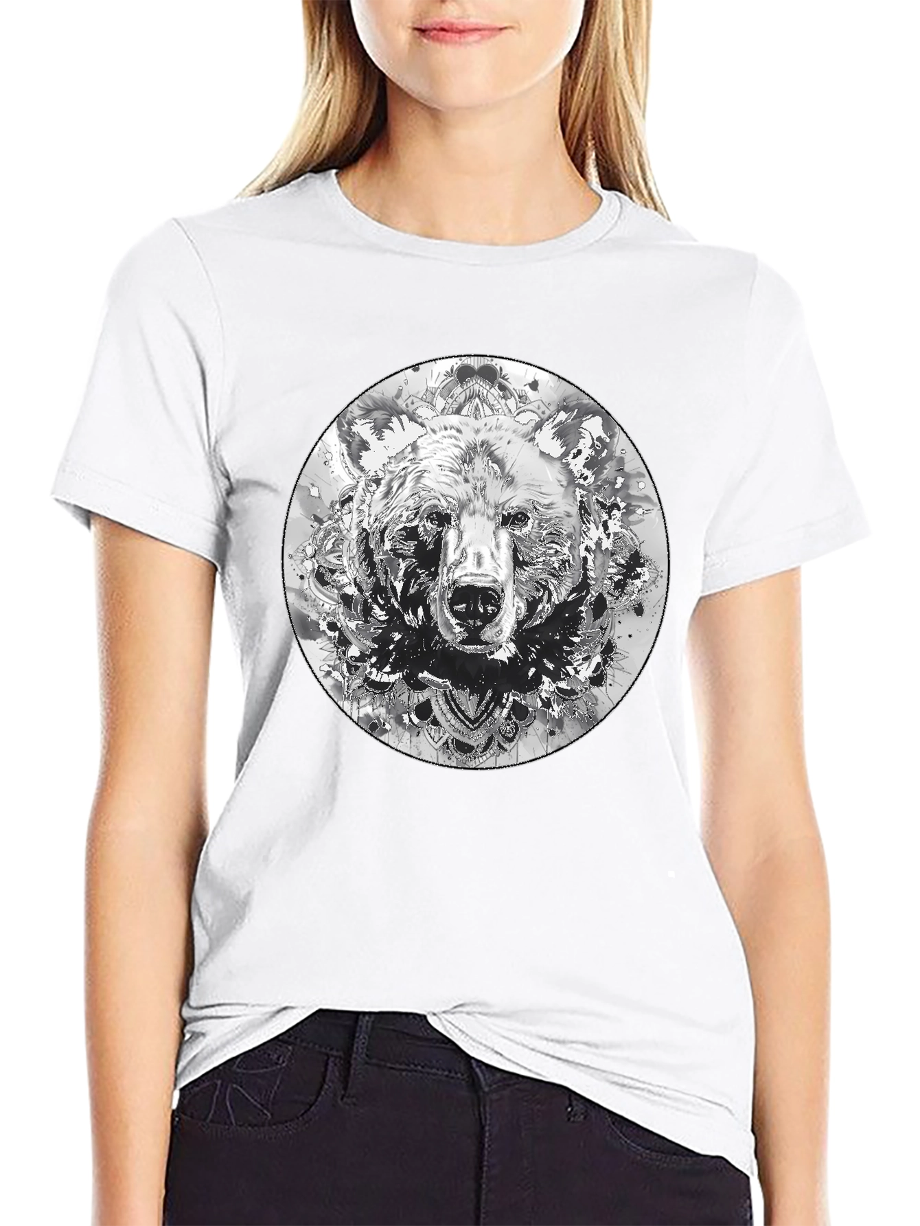 Bear Mandala Graphic Black T-Shirt