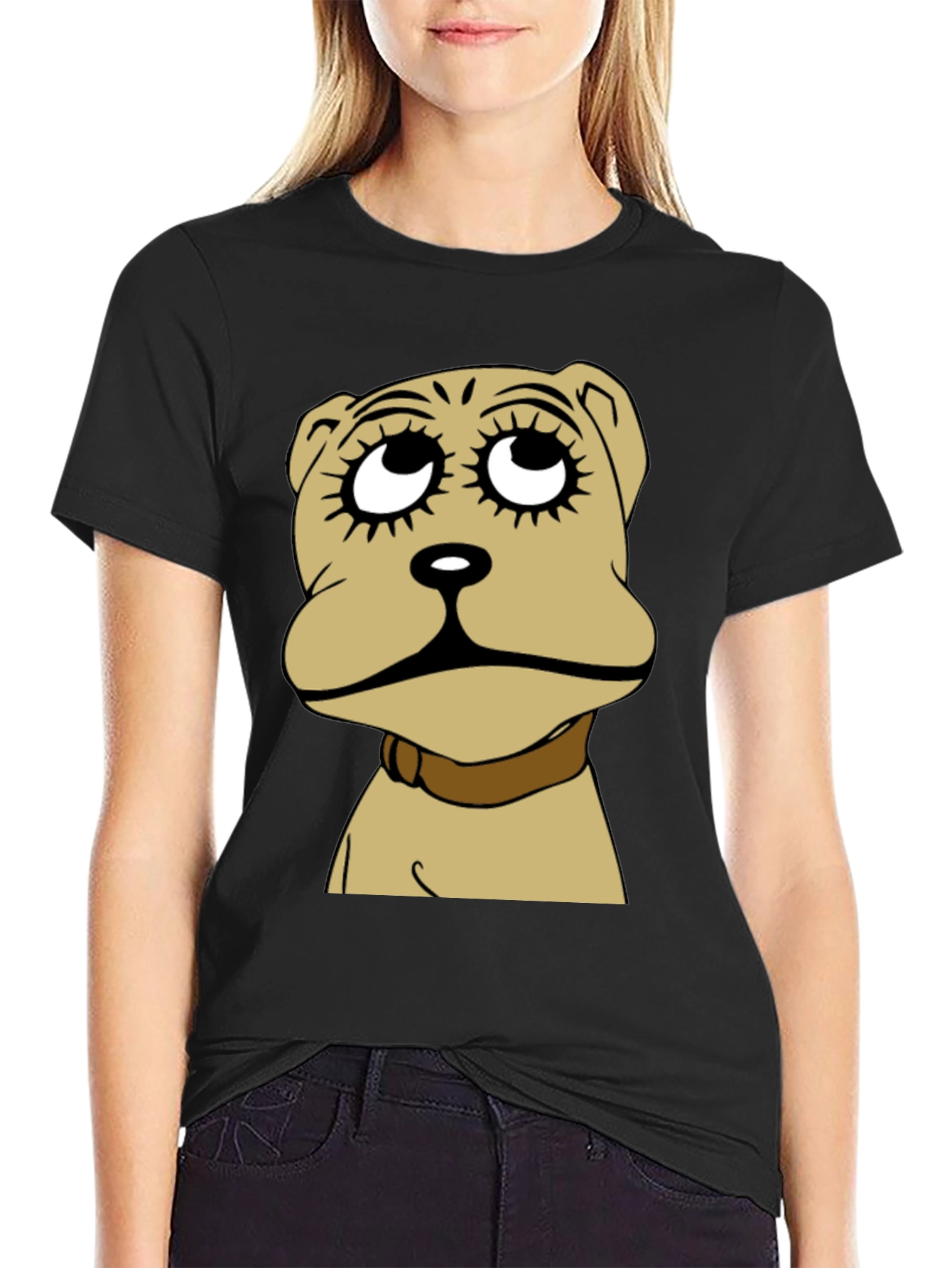 Dog Cartoon Graphic Black T-Shirt