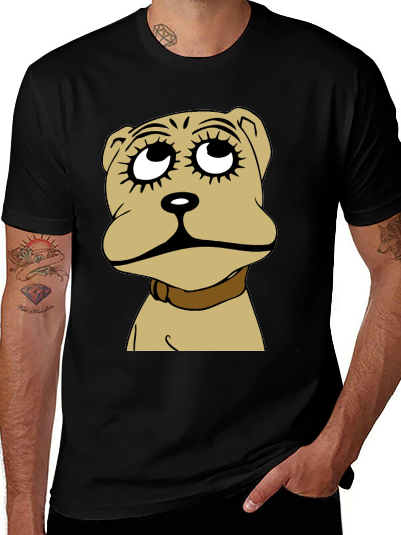 Dog Cartoon Graphic Black T-Shirt