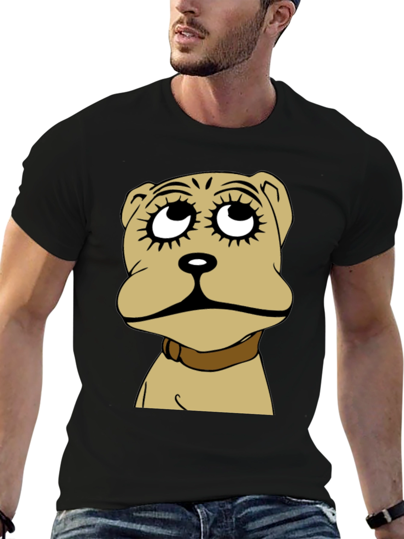 Dog Cartoon Graphic Black T-Shirt