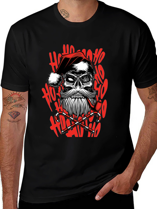 Ho Ho Ho Santa Skull Graphic Tee - Mens Black T-Shirt