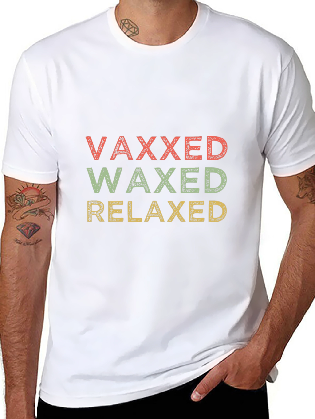 Vaxxed Waxed Relaxed Graphic T-Shirt - Funny Slogan Tee