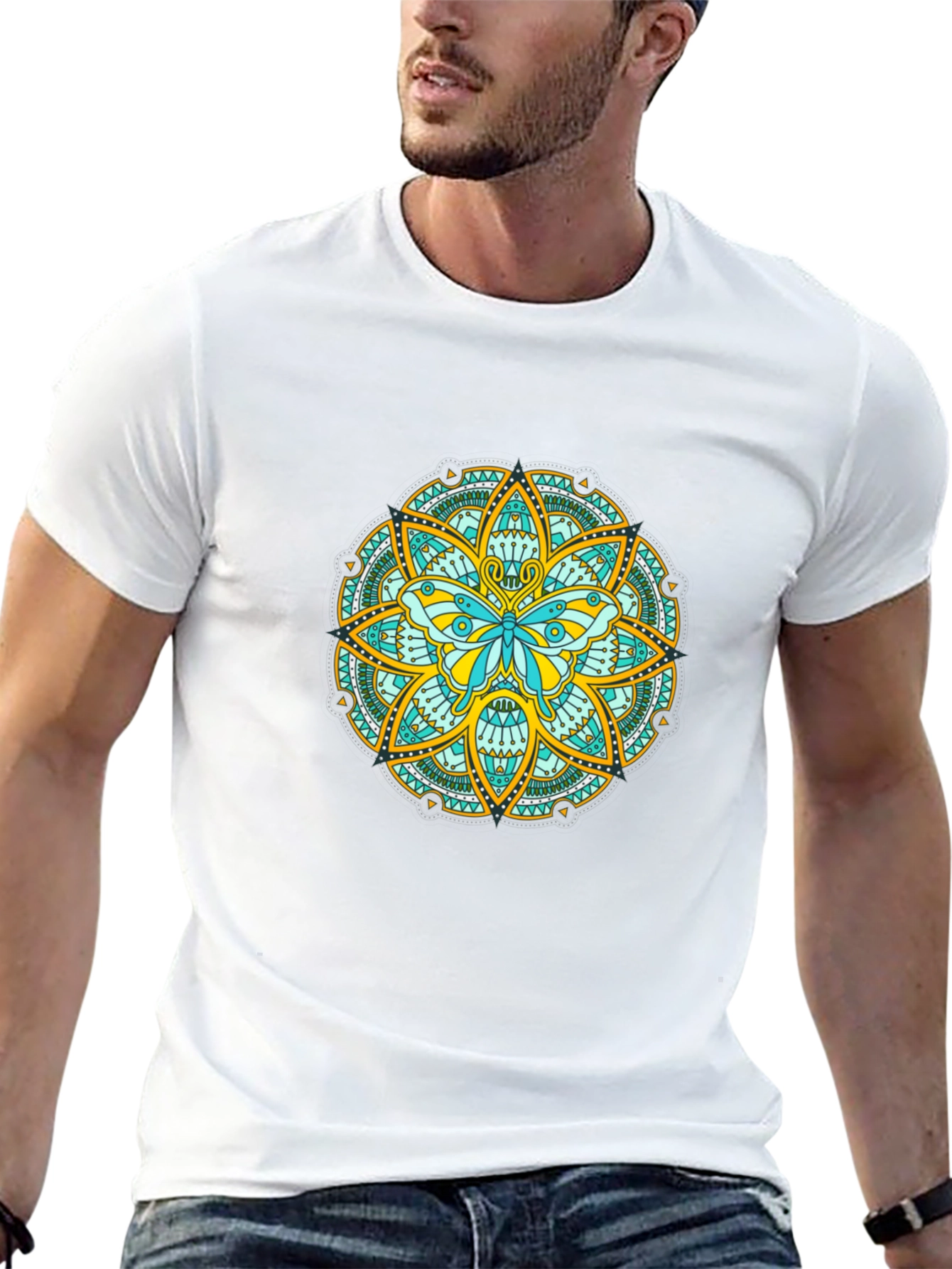 Butterfly Mandala Graphic Tee - Black Casual Shirt