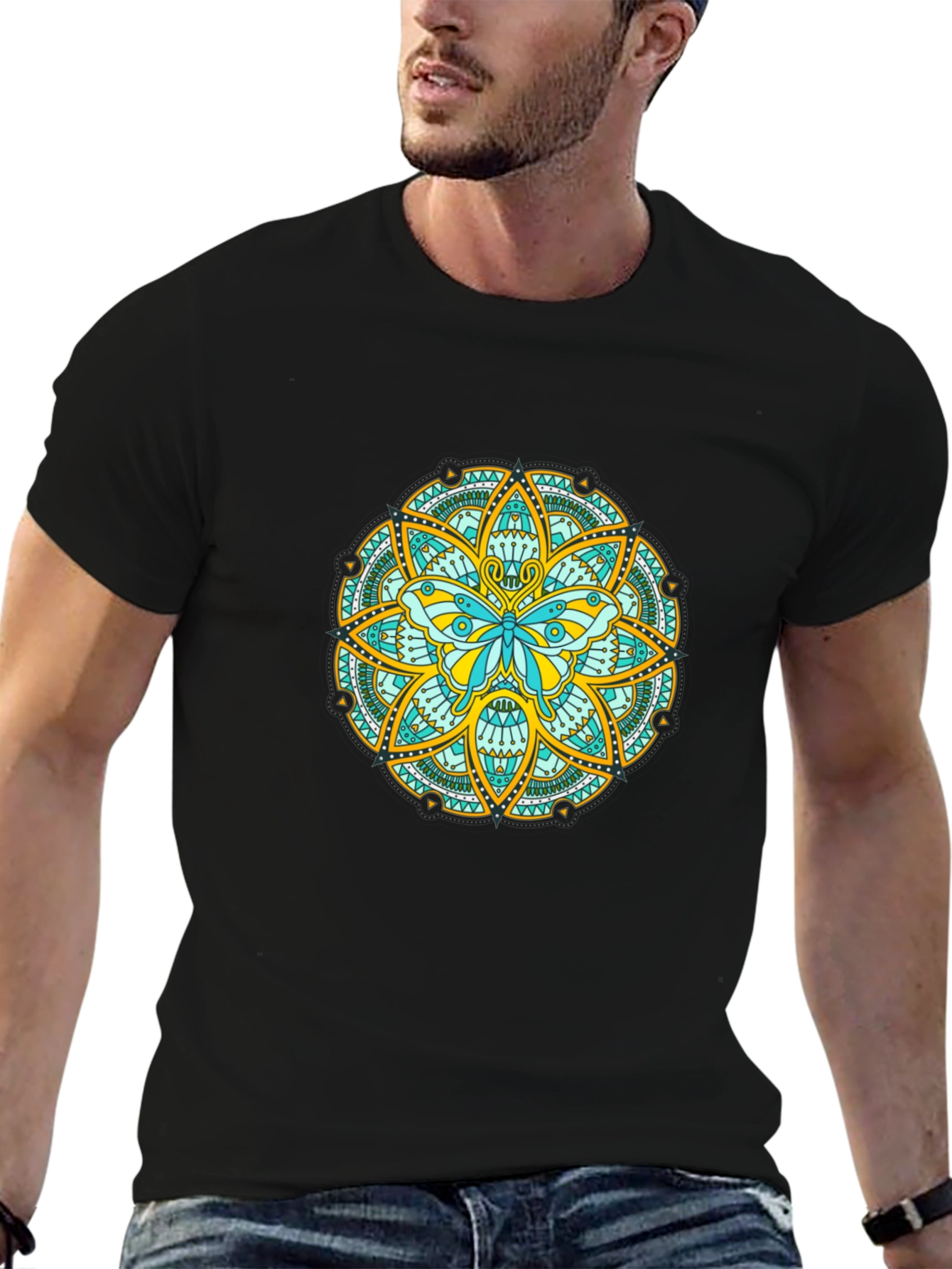 Butterfly Mandala Graphic Tee - Black Casual Shirt