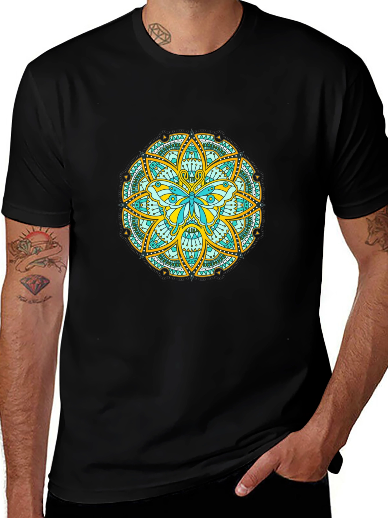 Butterfly Mandala Graphic Tee - Black Casual Shirt