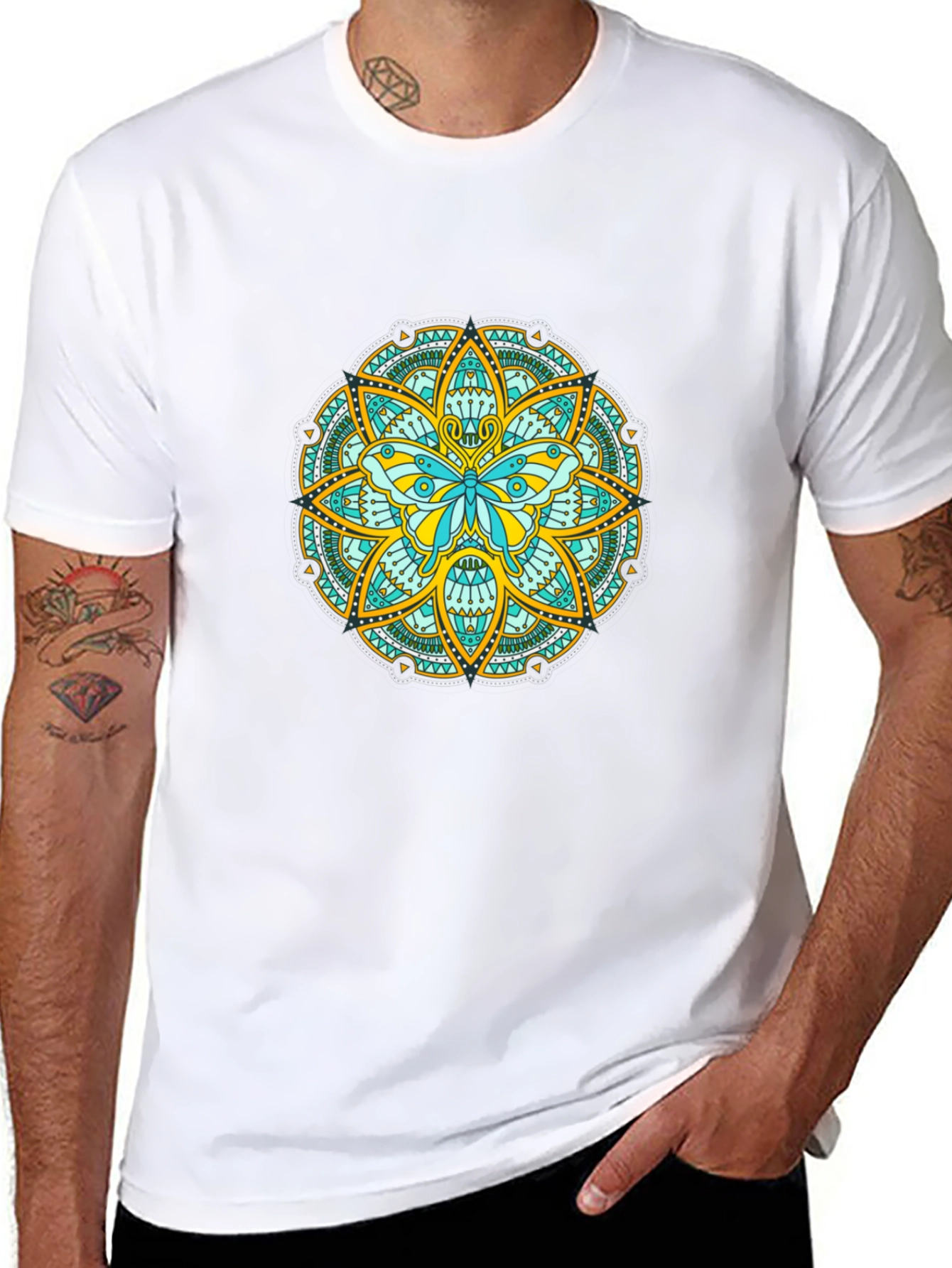 Butterfly Mandala Graphic Tee - Black Casual Shirt