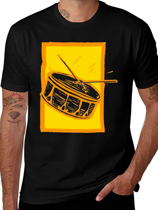 Drum Graphic Tee - Black Cotton Crew Neck