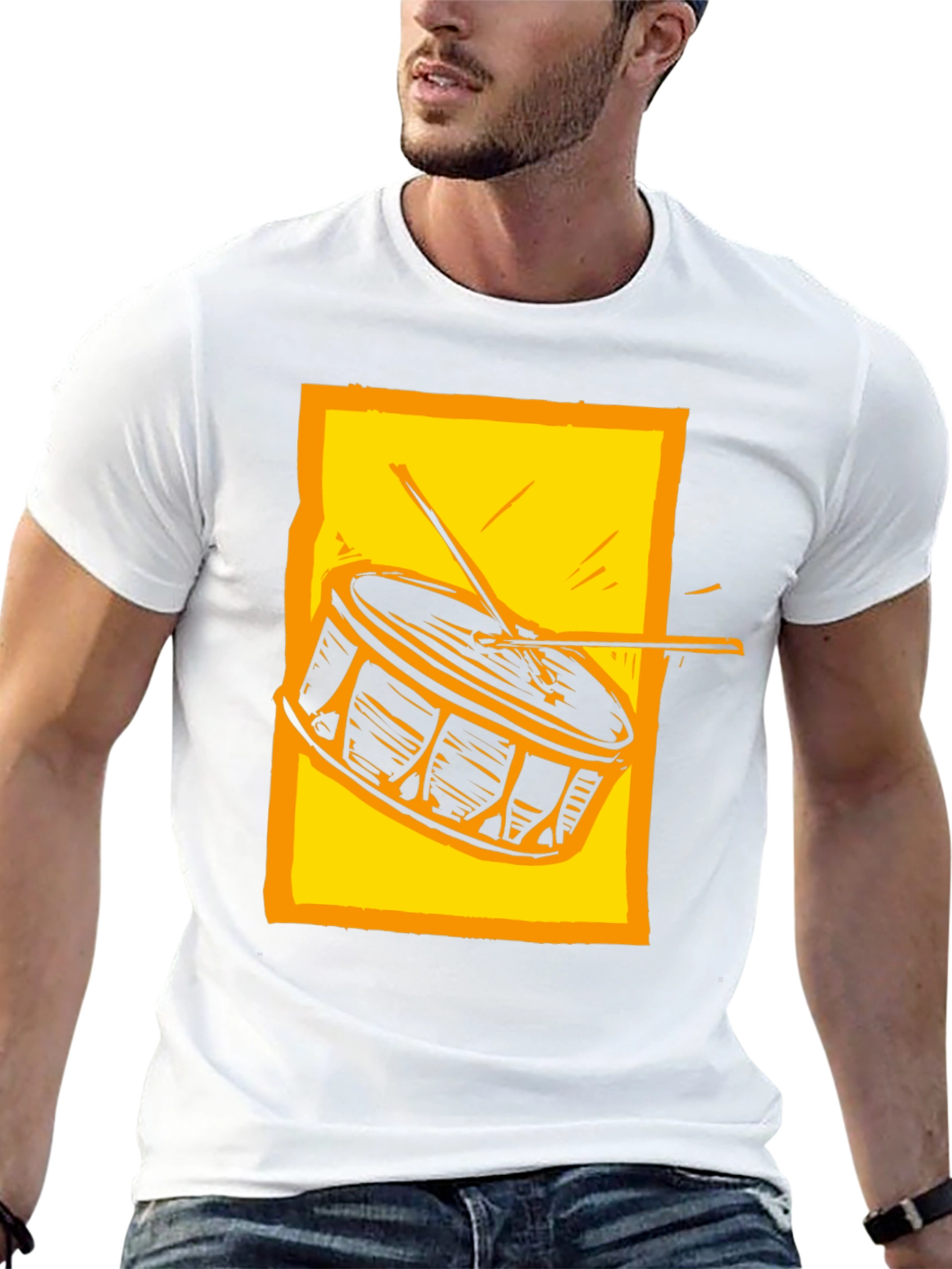 Drum Graphic Tee - Black Cotton Crew Neck