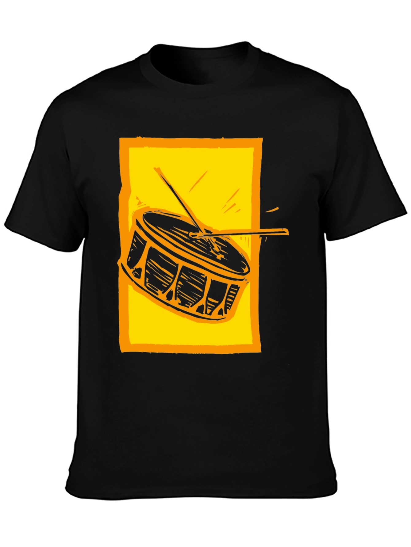 Drum Graphic Tee - Black Cotton Crew Neck
