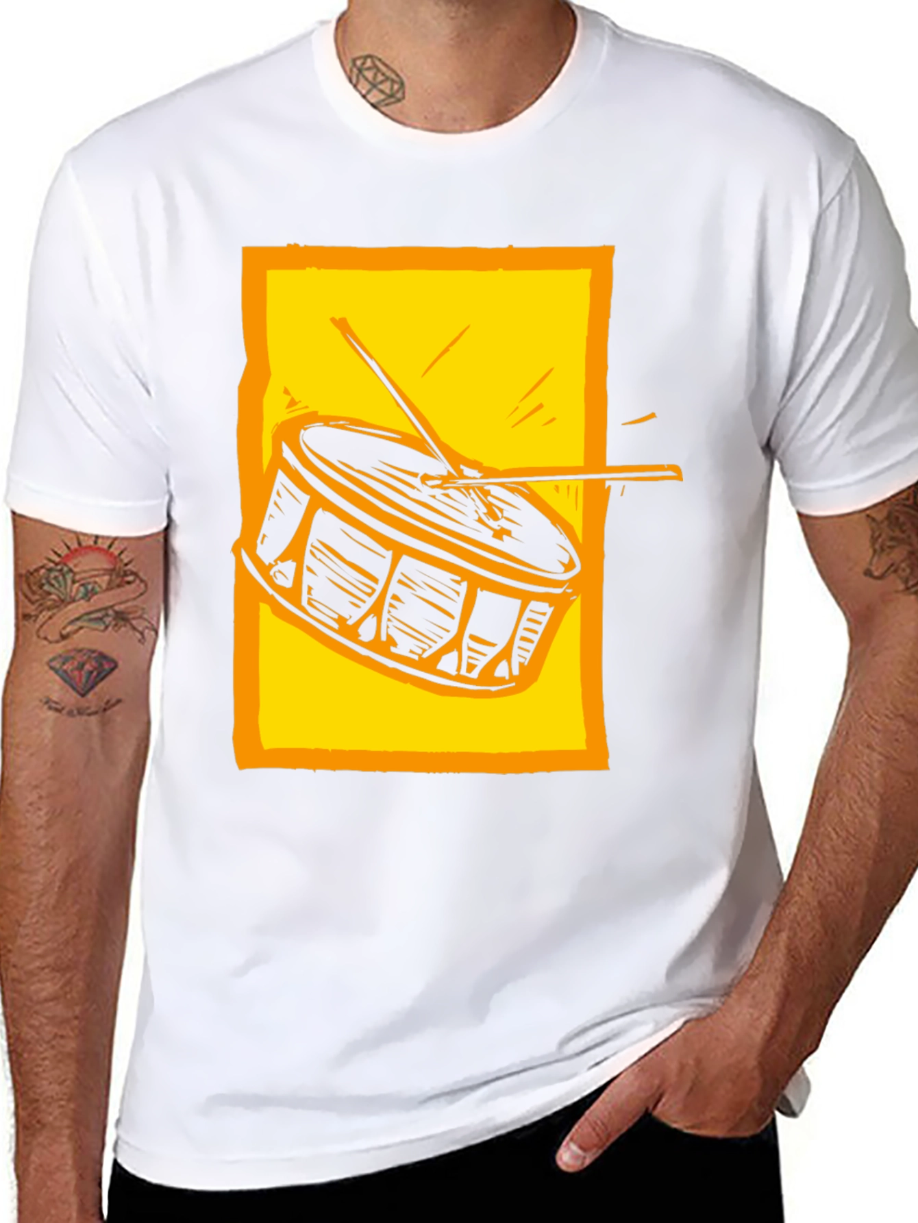 Drum Graphic Tee - Black Cotton Crew Neck