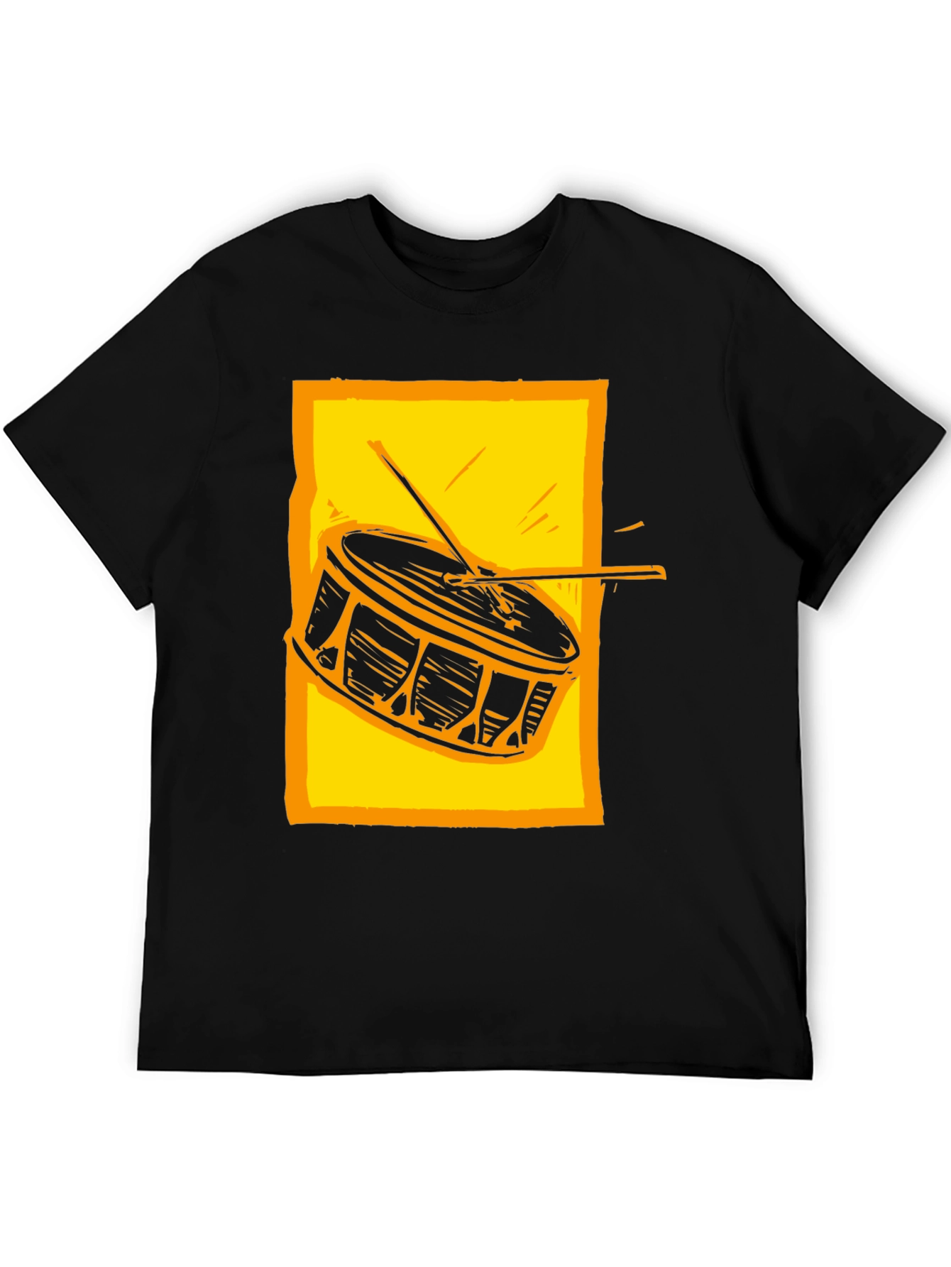 Drum Graphic Tee - Black Cotton Crew Neck