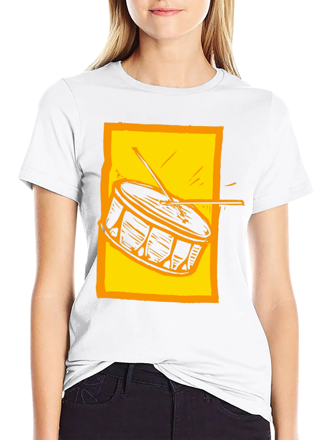 Drum Graphic Tee - Black Cotton Crew Neck