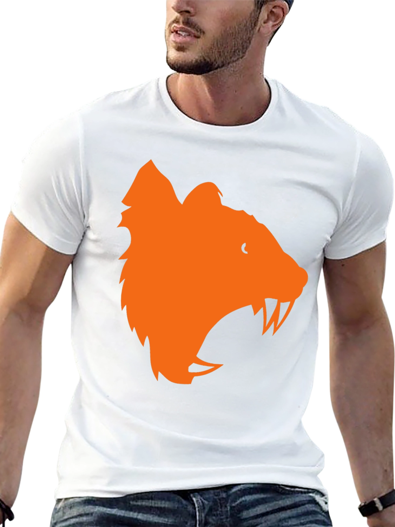 Orange Bear Graphic Black T-Shirt
