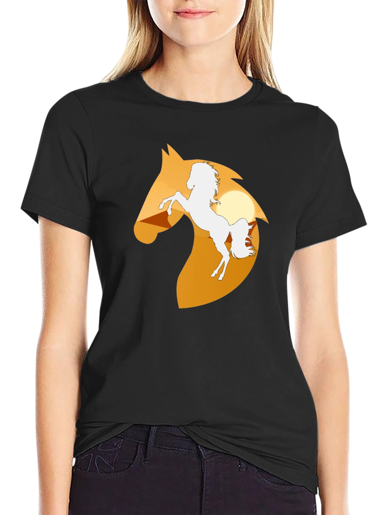 Horse Silhouette Graphic Tee - Black