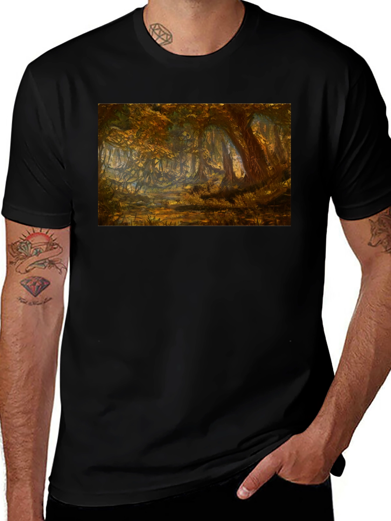 Forest Scene Black T-Shirt