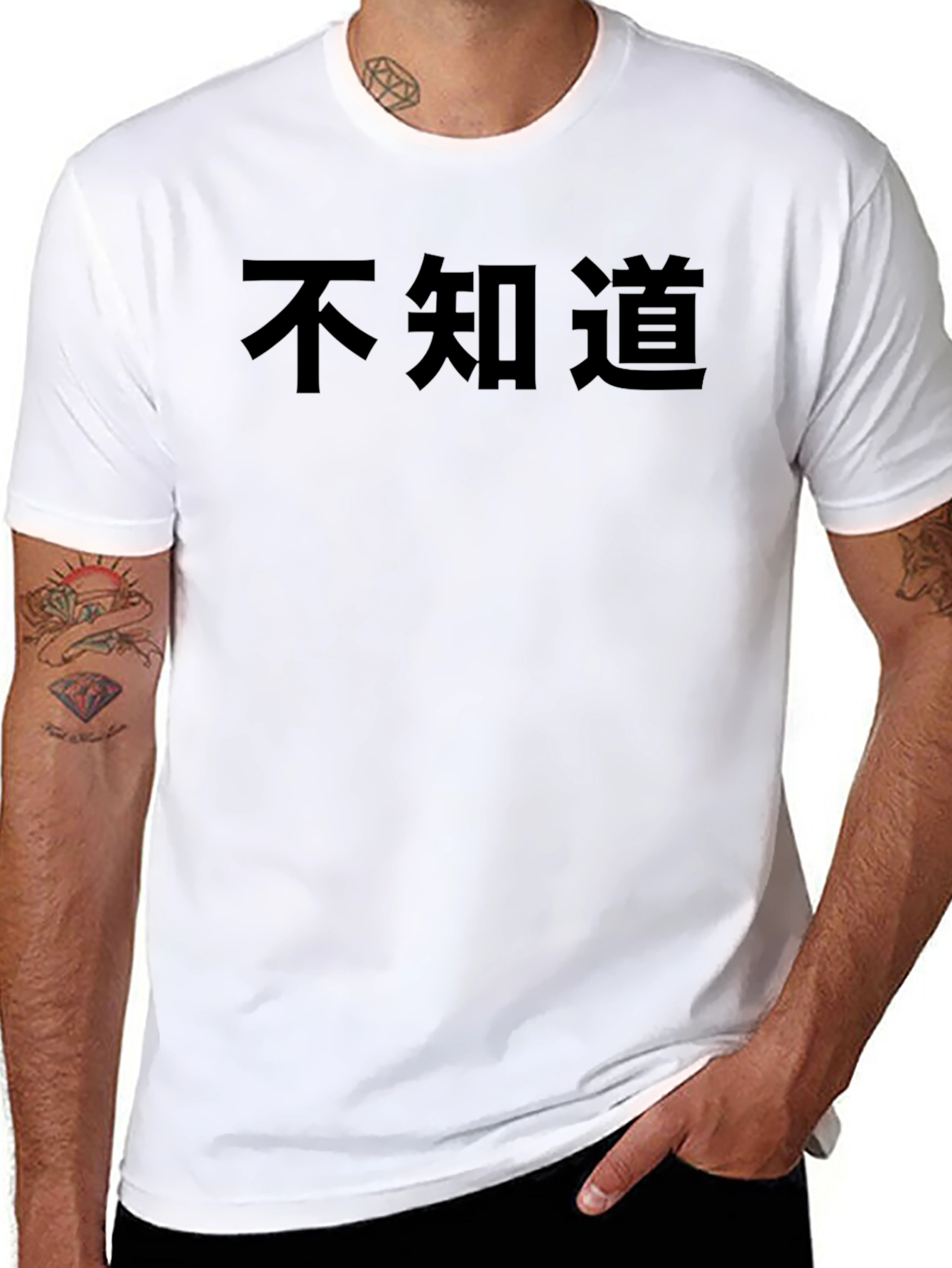Black T-Shirt with Chinese Text Print