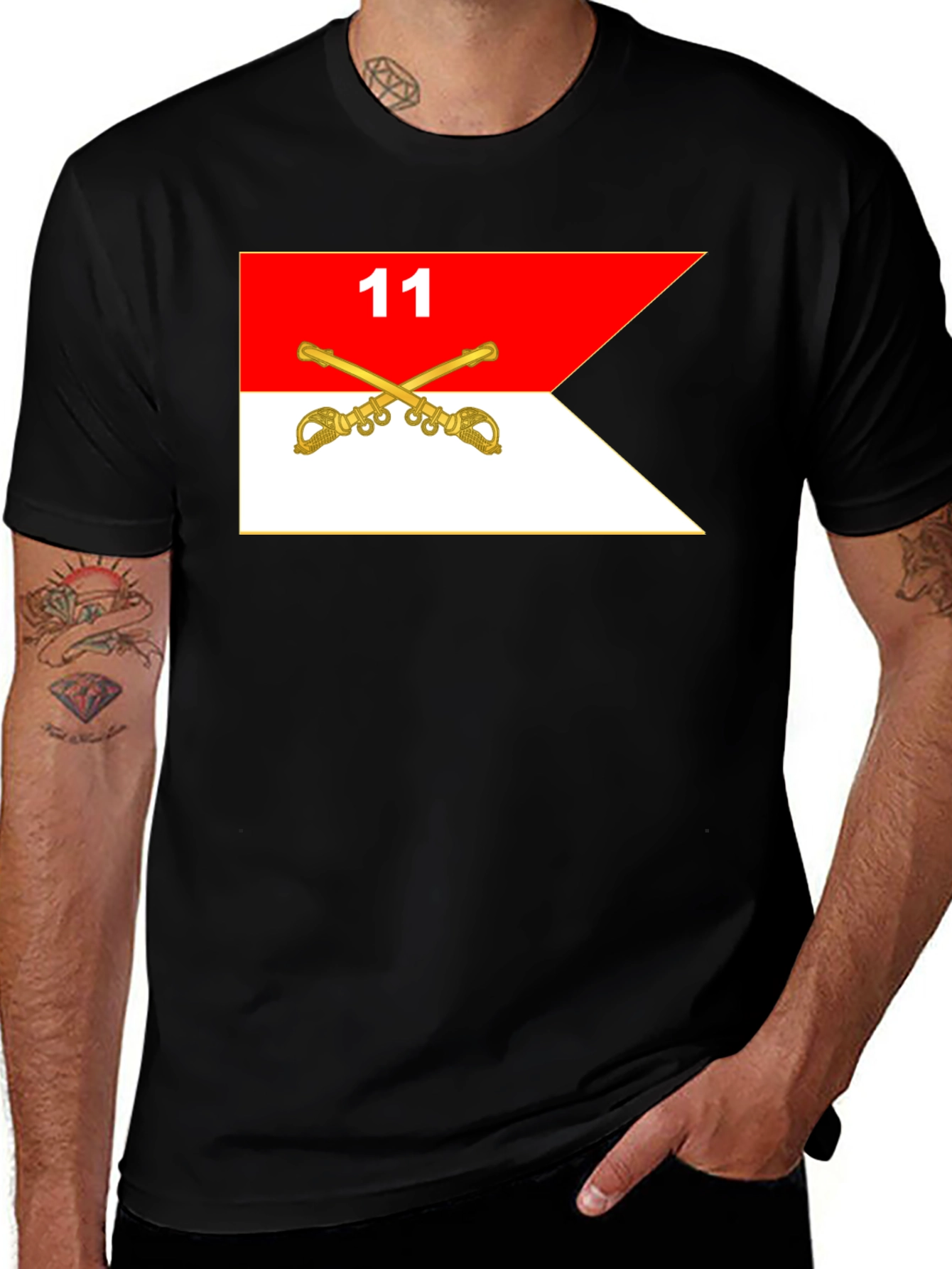 Black T-Shirt with Cavalry Guidon Design
