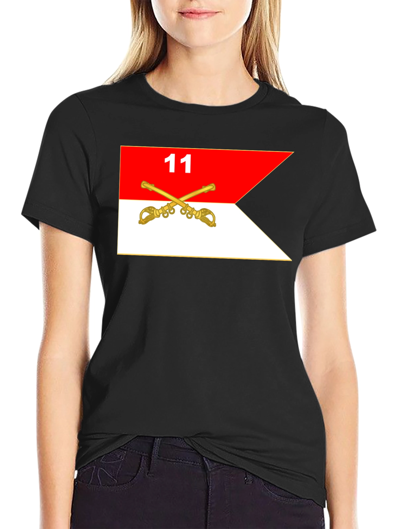 Black T-Shirt with Cavalry Guidon Design