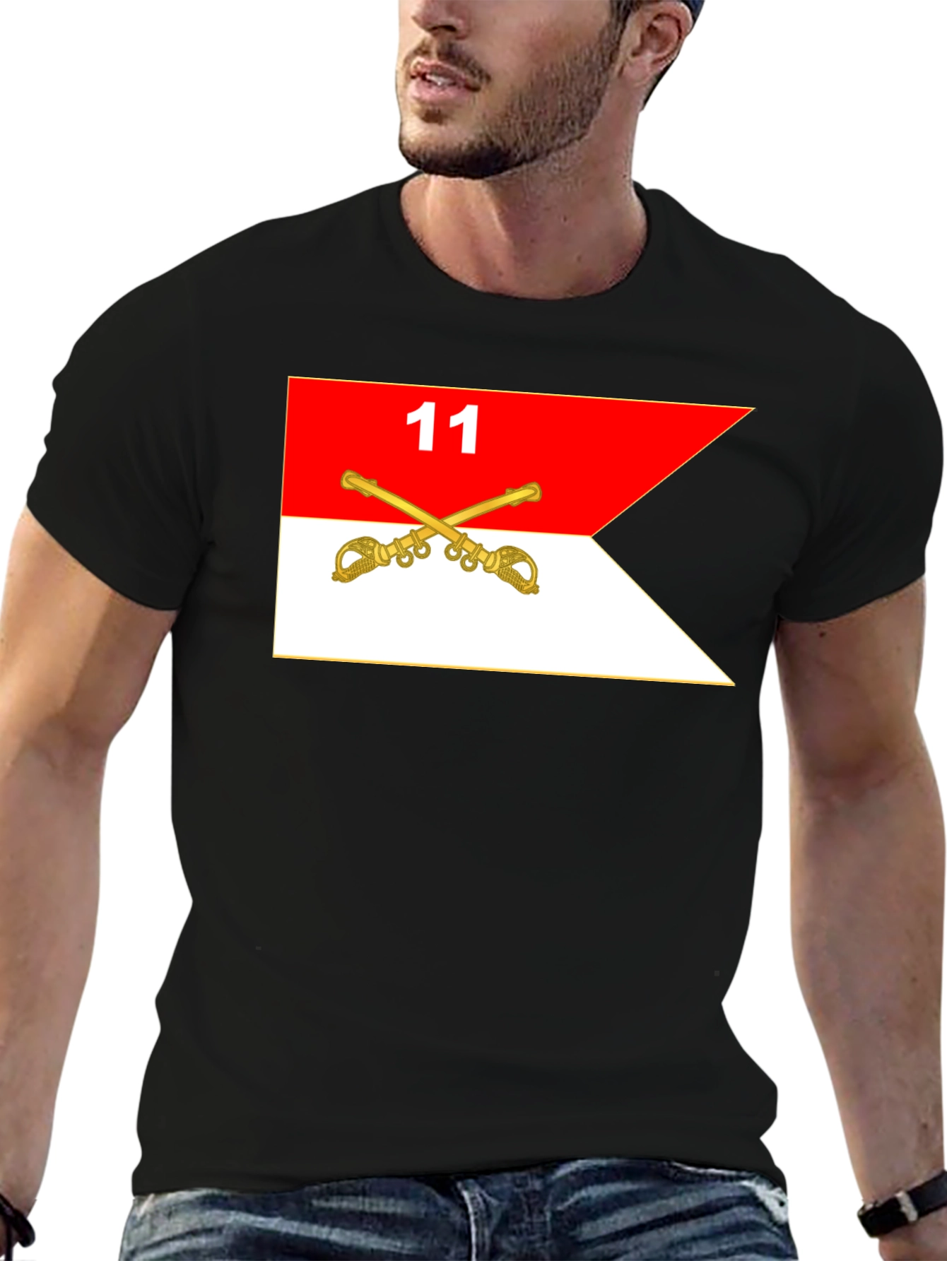 Black T-Shirt with Cavalry Guidon Design
