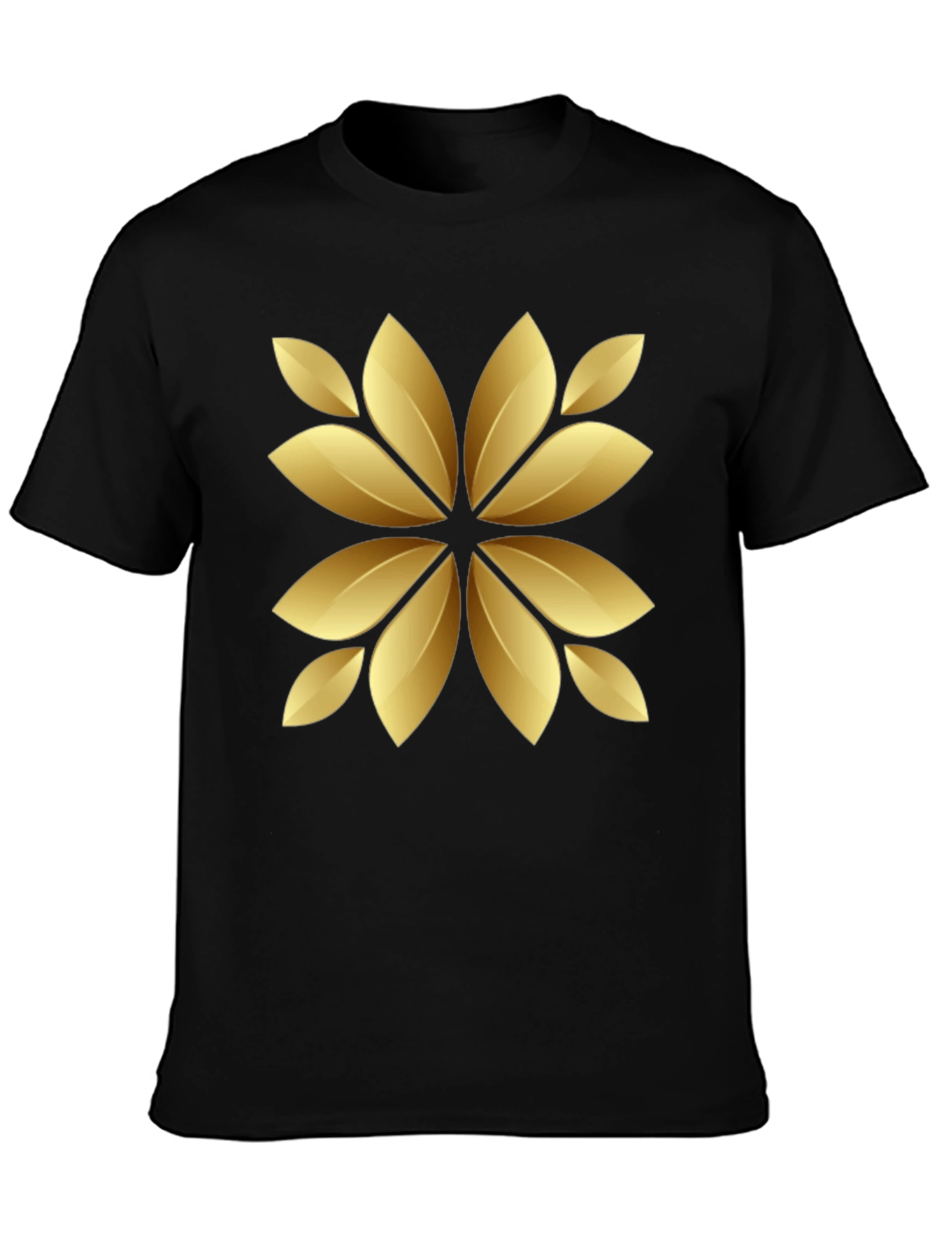 Golden Floral Print Black T-Shirt