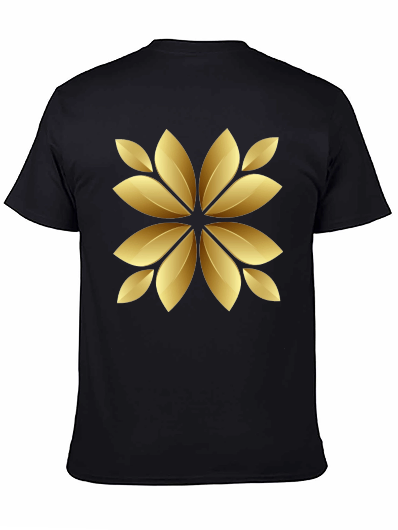 Golden Floral Print Black T-Shirt