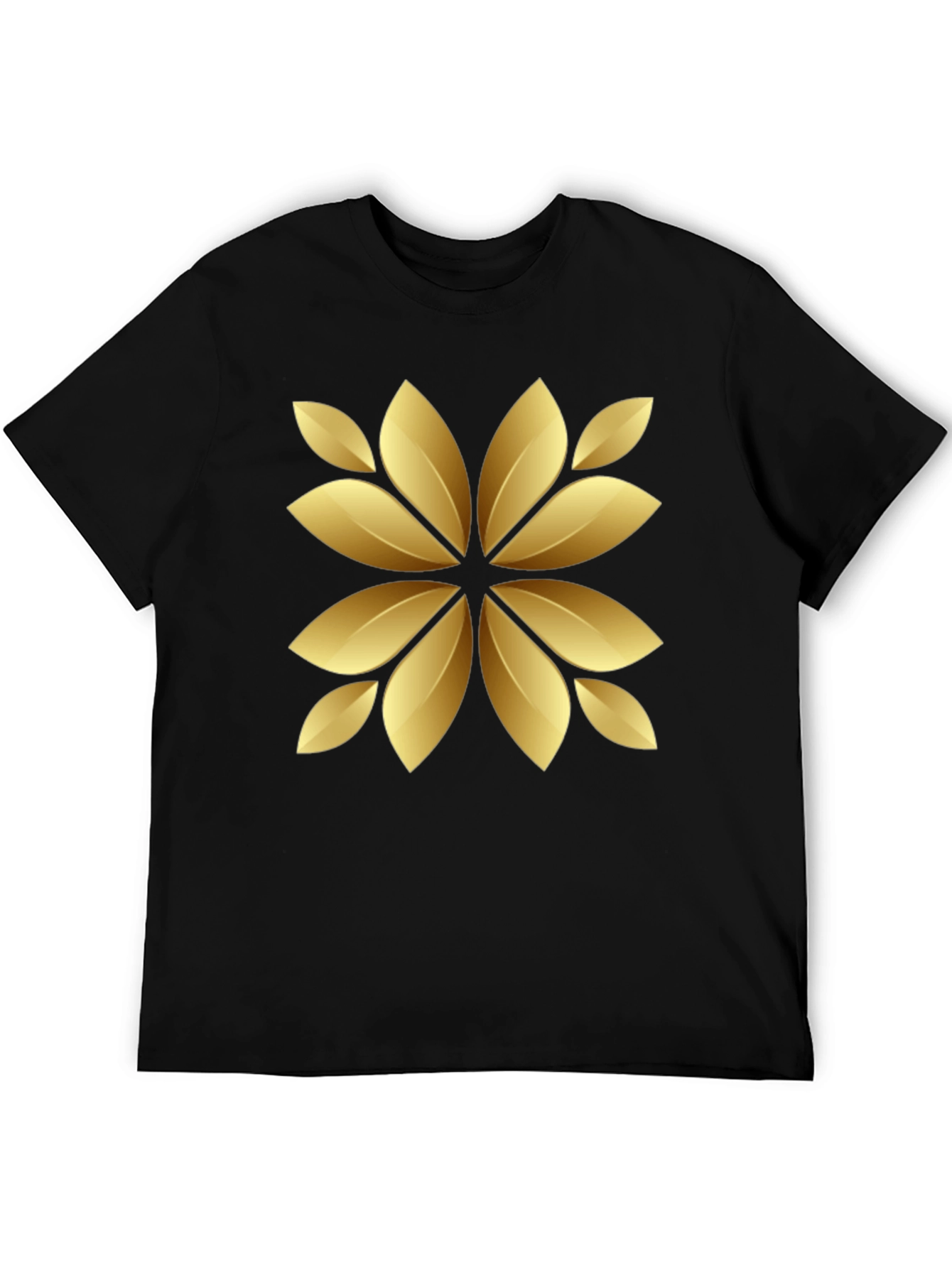 Golden Floral Print Black T-Shirt