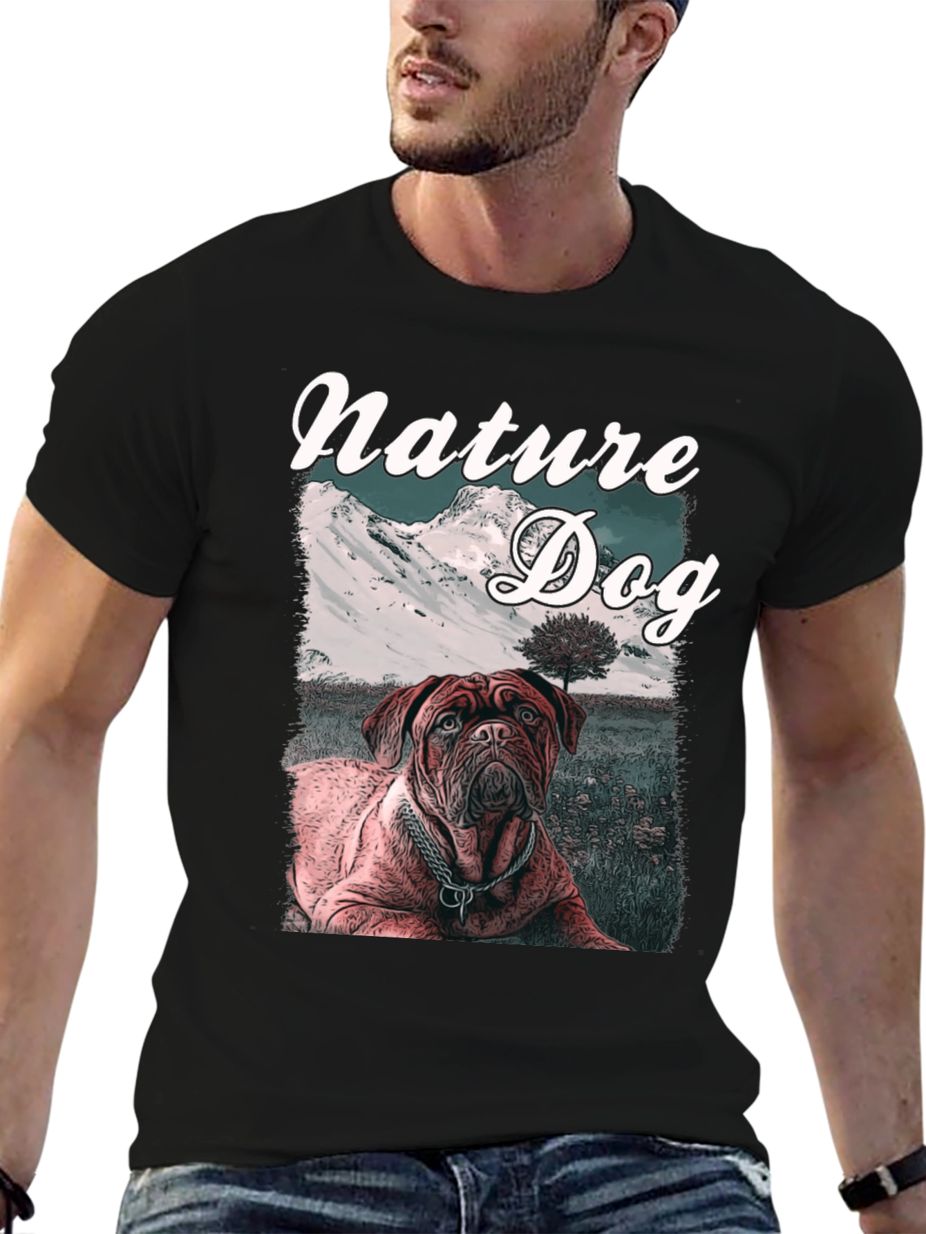 Nature Dog Graphic Tee - Mountain Landscape Design