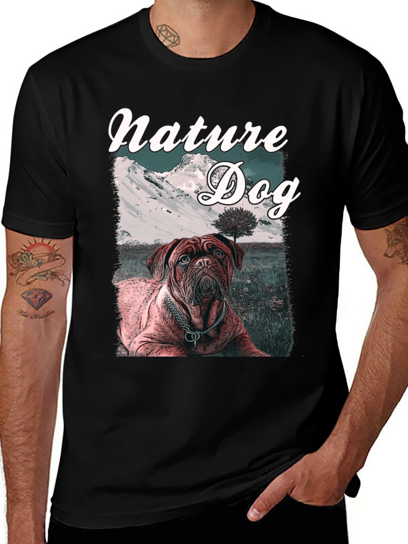 Nature Dog Graphic Tee - Mountain Landscape Design
