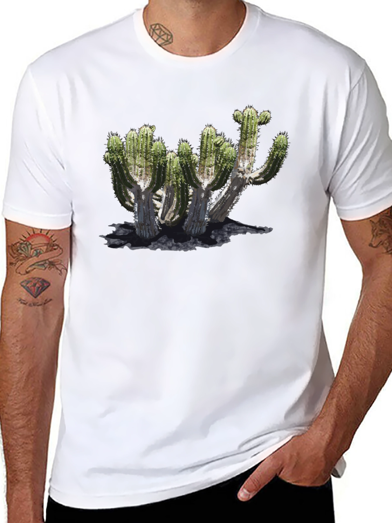 Cactus Graphic Print Black T-Shirt