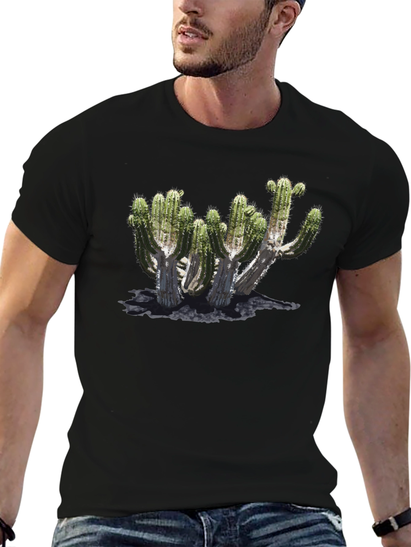 Cactus Graphic Print Black T-Shirt