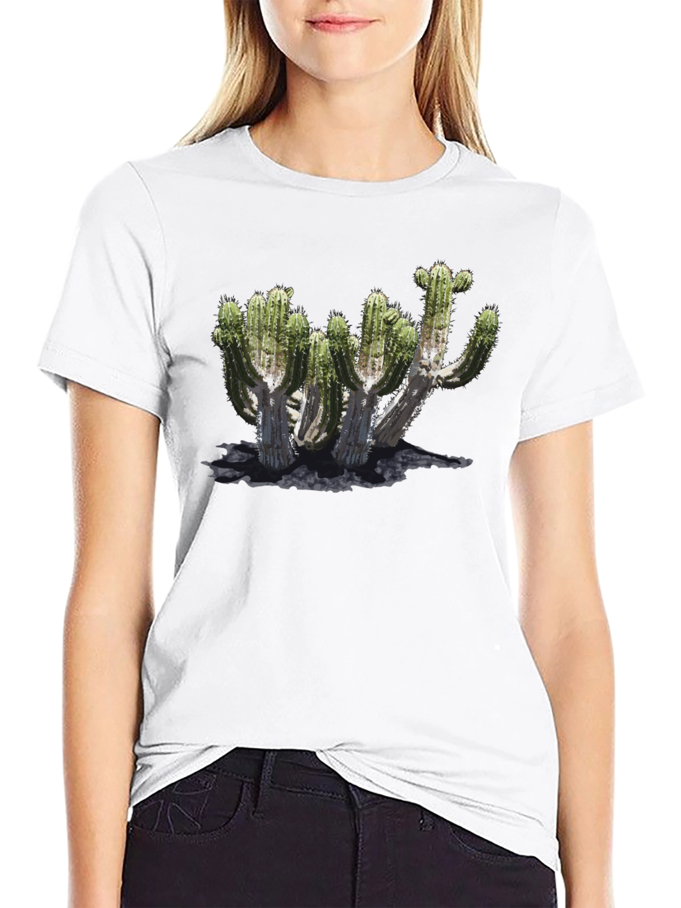 Cactus Graphic Print Black T-Shirt