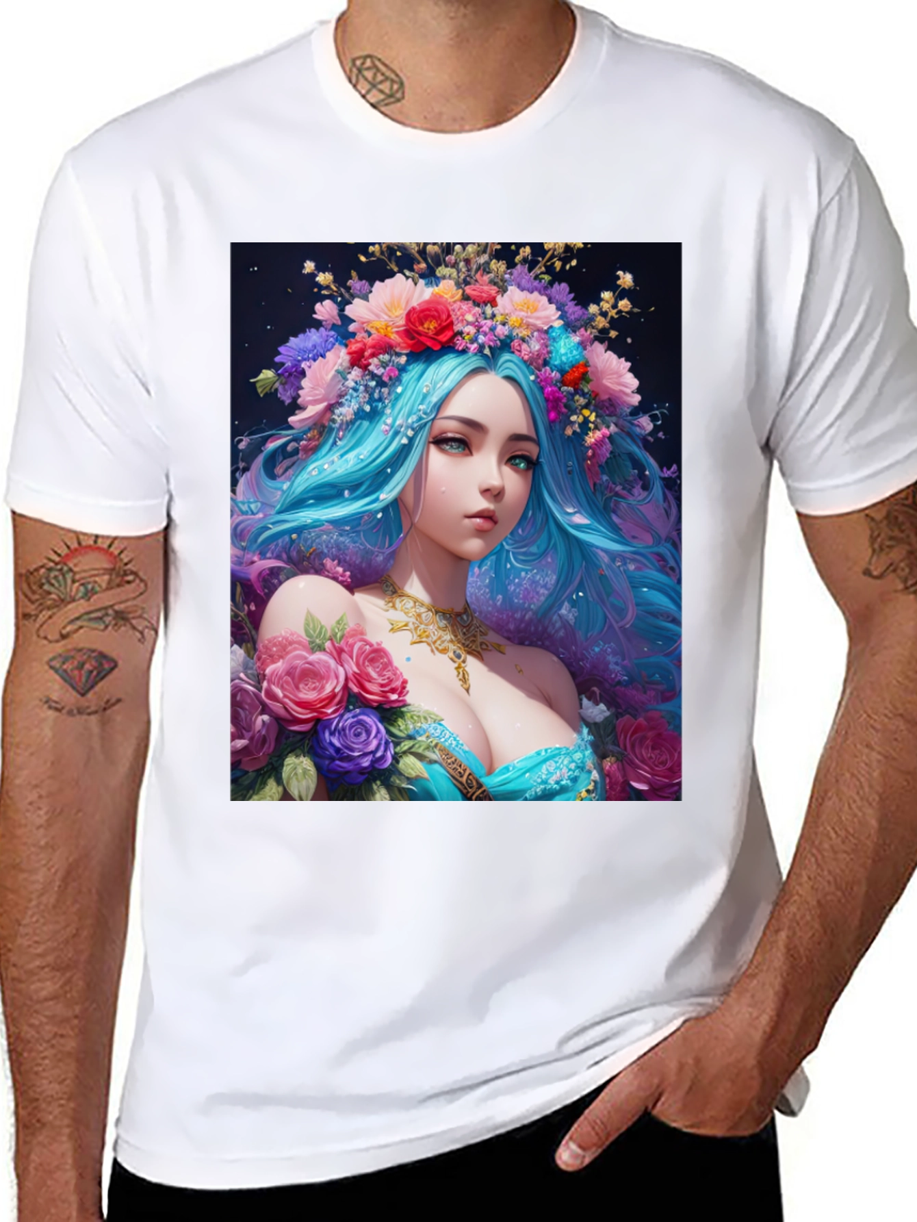 Floral Goddess Graphic T-Shirt - Black