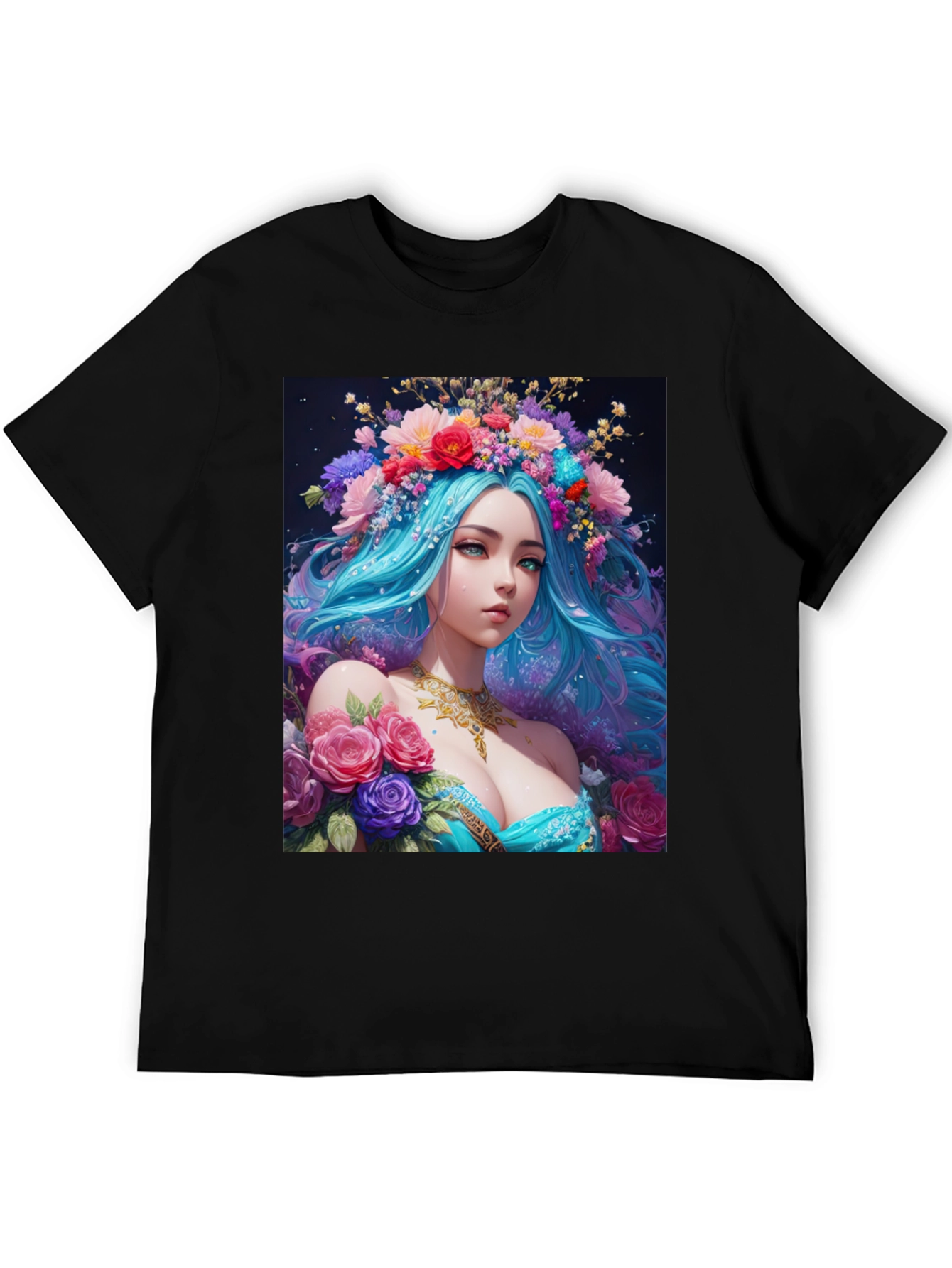 Floral Goddess Graphic T-Shirt - Black