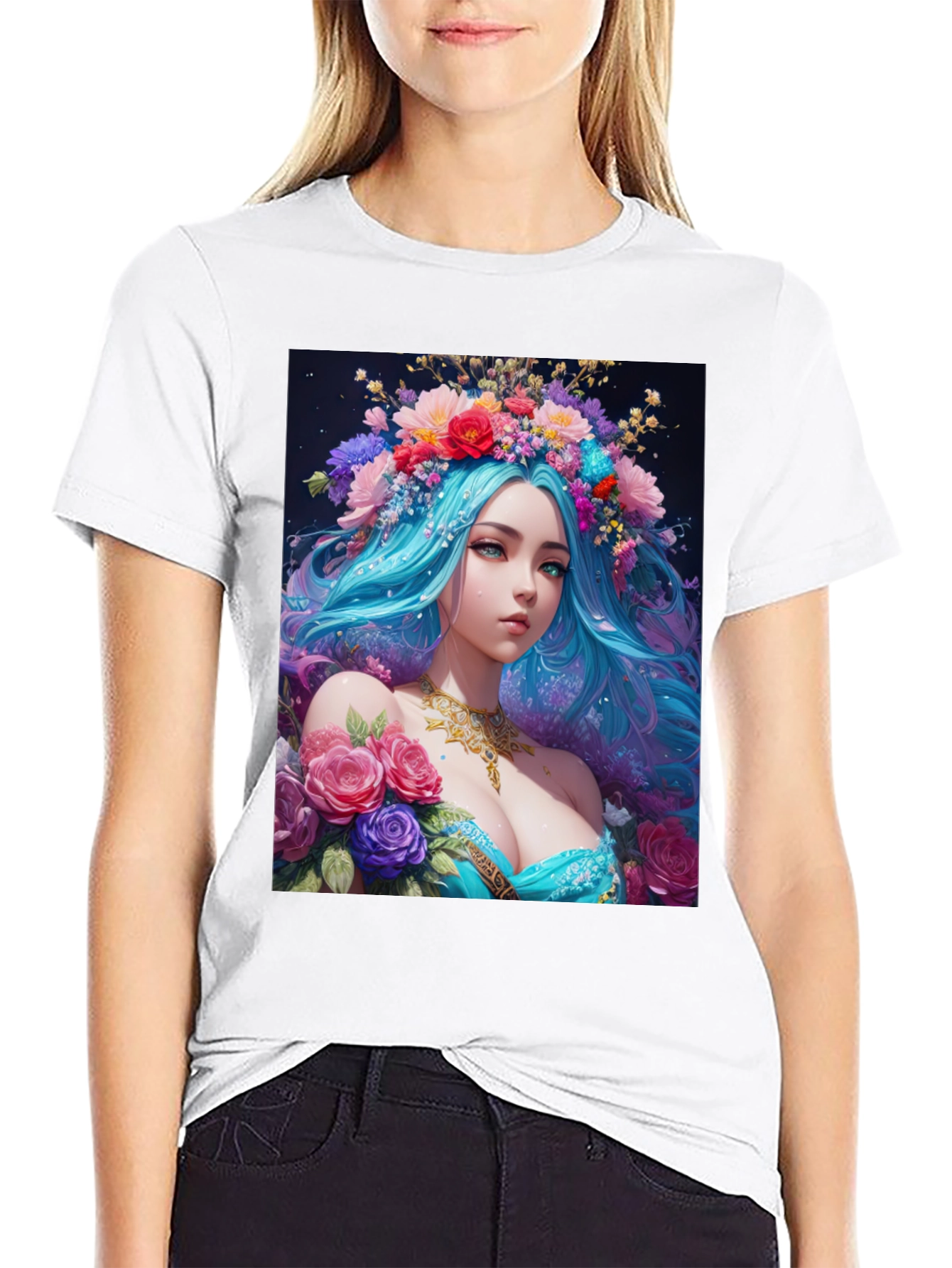 Floral Goddess Graphic T-Shirt - Black