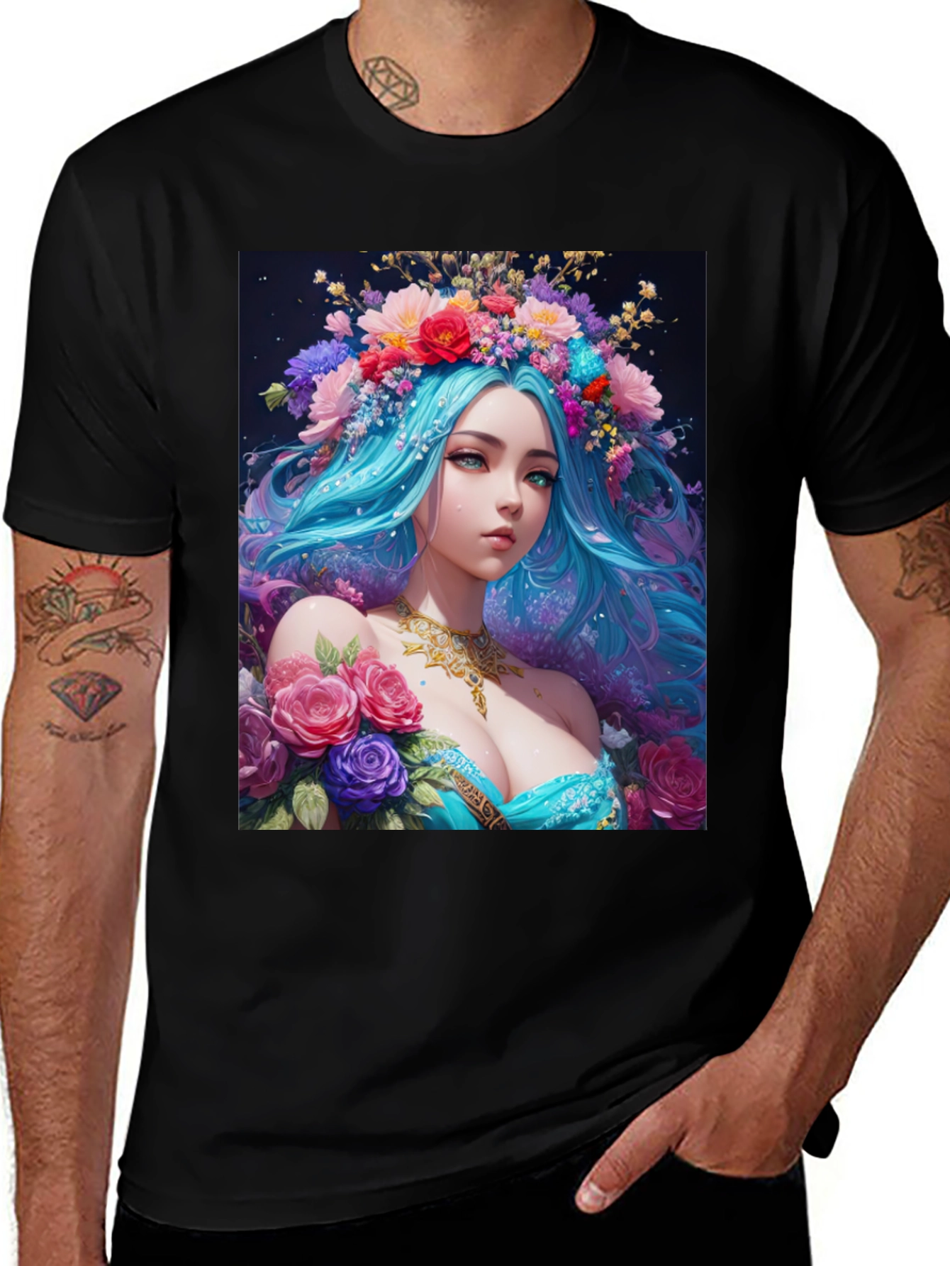 Floral Goddess Graphic T-Shirt - Black