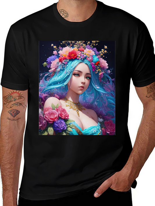 Floral Goddess Graphic T-Shirt - Black